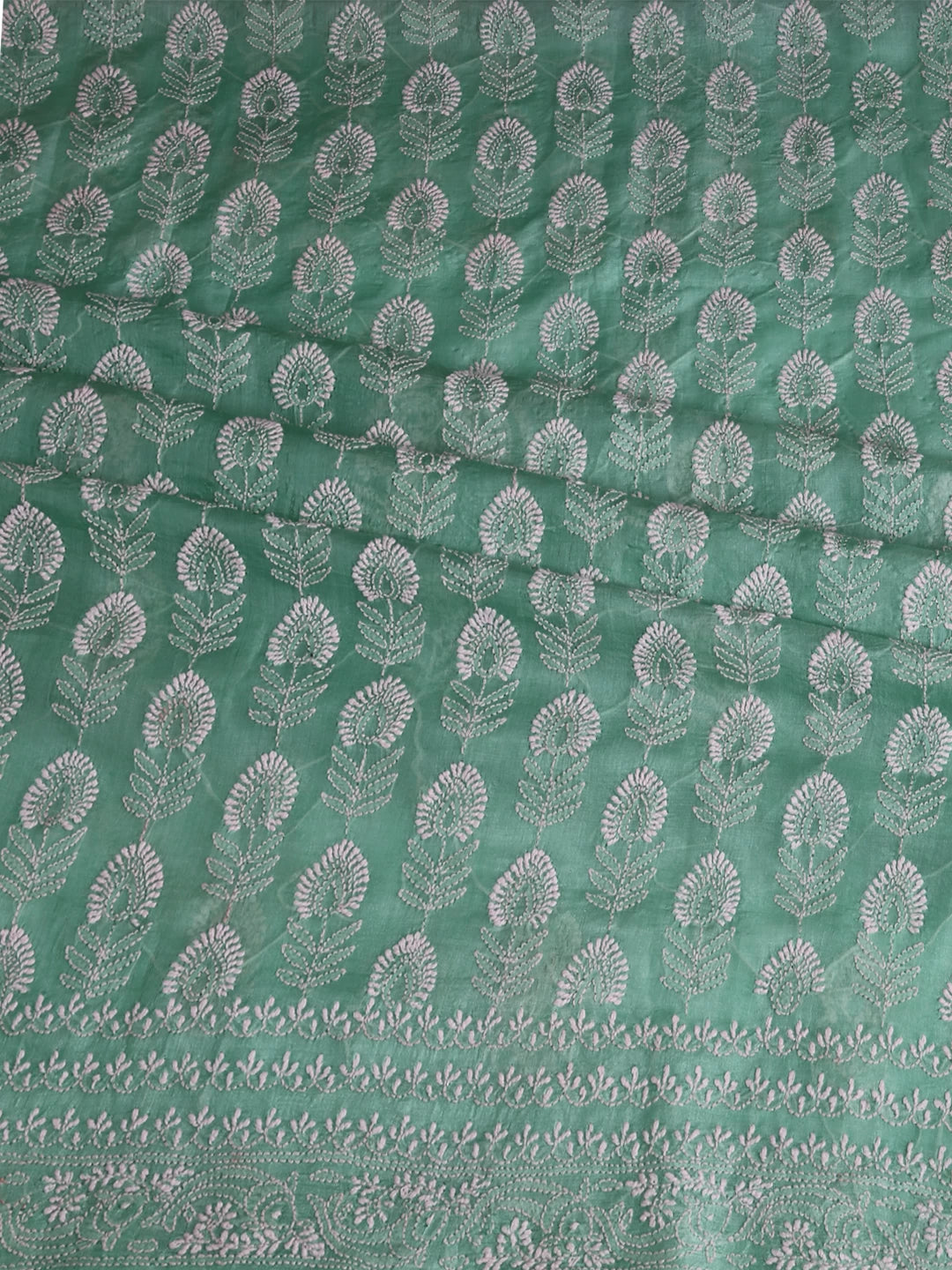 Ada Hand Embroidered Turquoise Green Silk Lucknowi Chikankari Unstitched Kurta Piece 01A397965