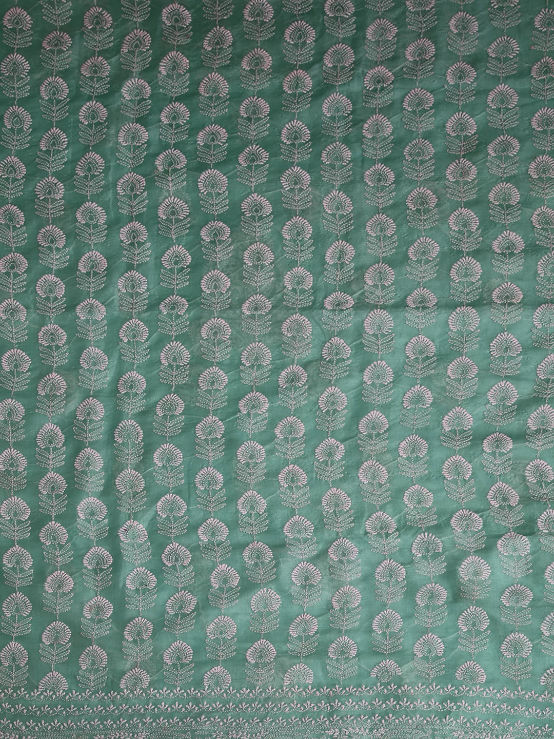 Ada Hand Embroidered Turquoise Green Silk Lucknowi Chikankari Unstitched Kurta Piece 01A397965