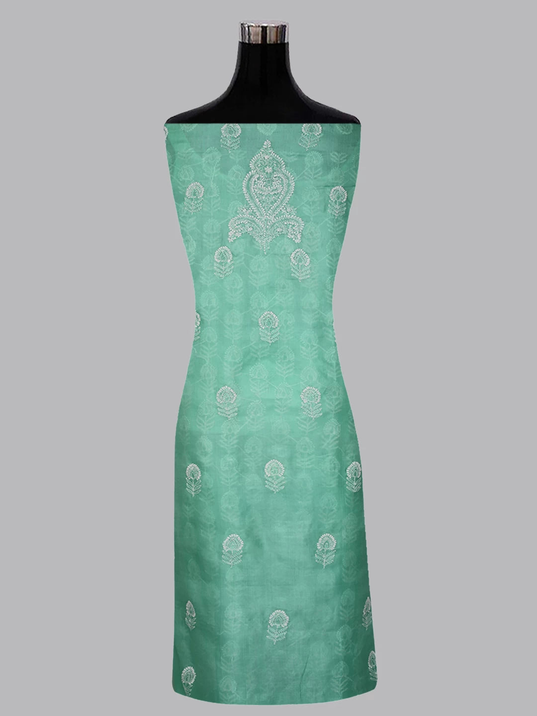 Ada Hand Embroidered Turquoise Green Silk Lucknowi Chikankari Unstitched Kurta Piece 01A397965