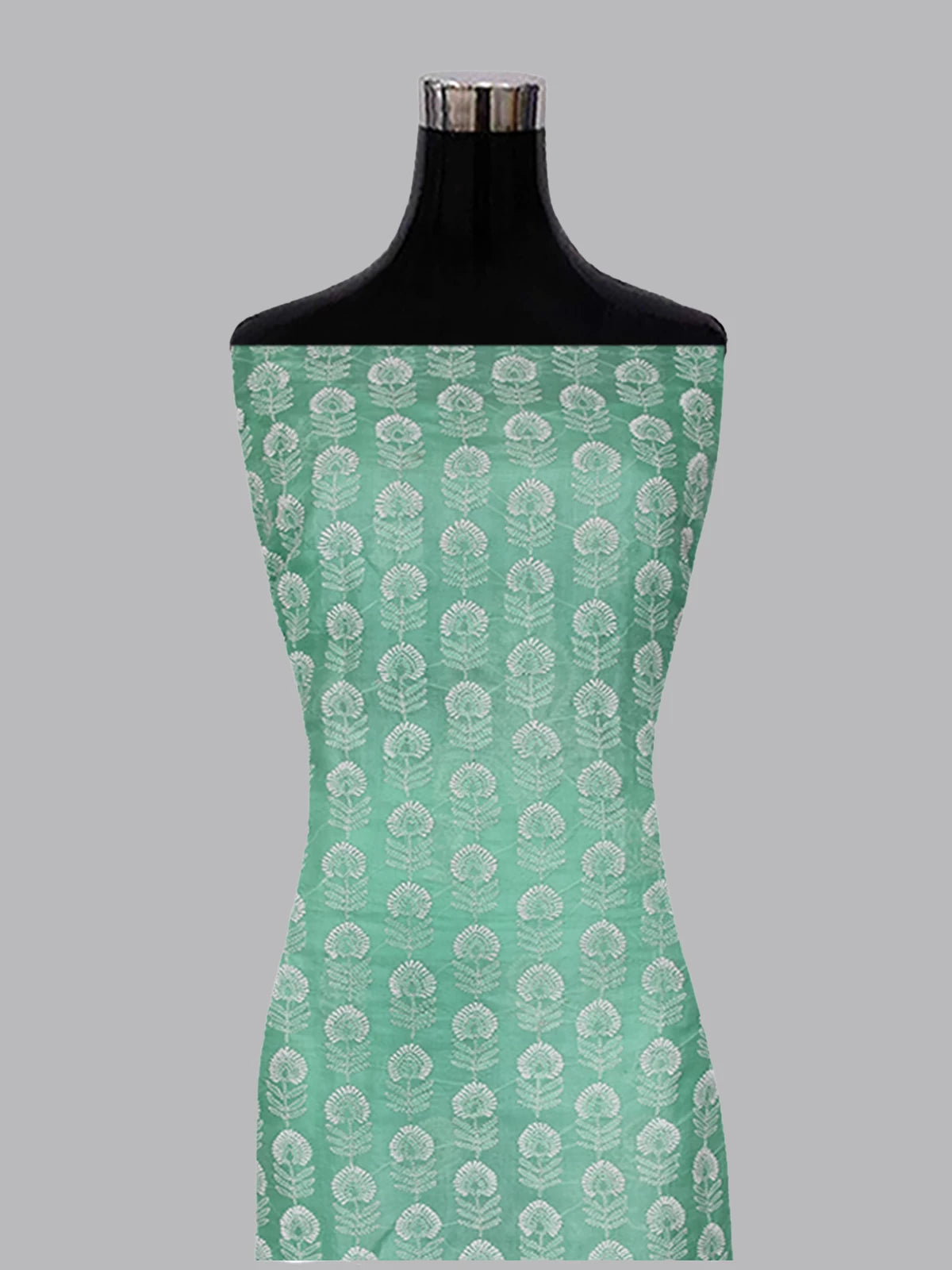 Ada Hand Embroidered Turquoise Green Silk Lucknowi Chikankari Unstitched Kurta Piece 01A397965