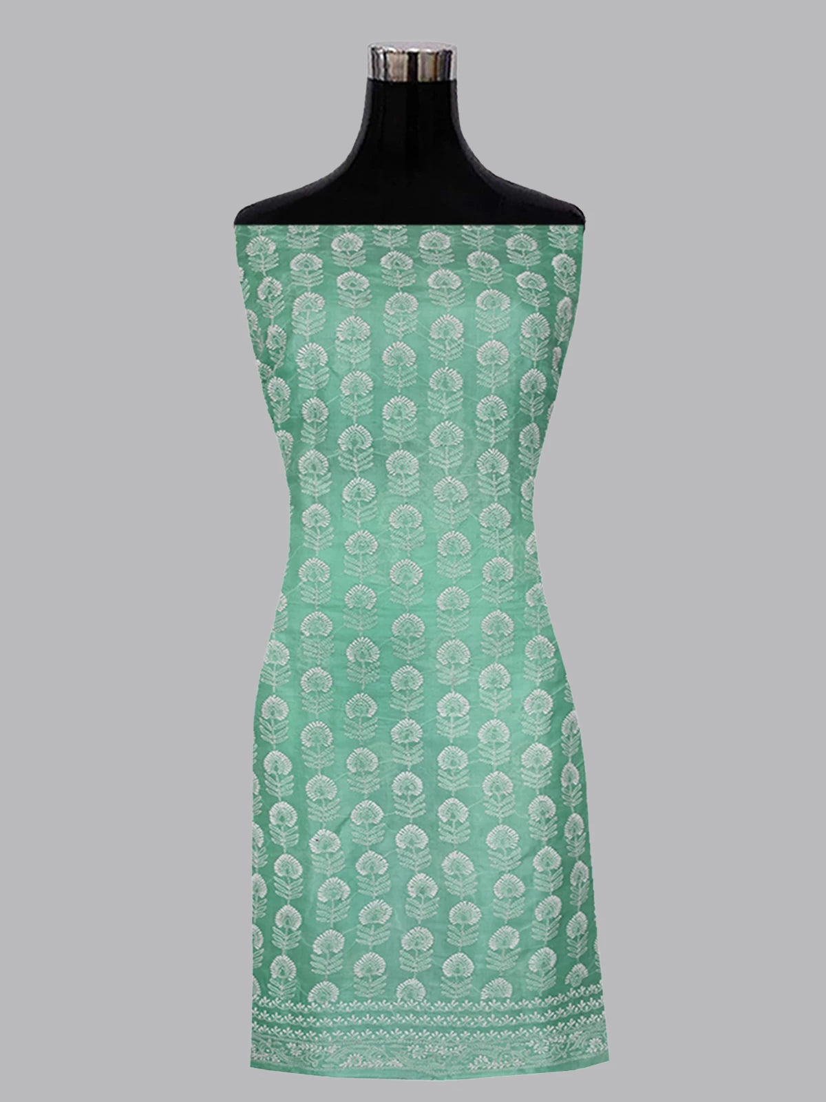 Ada Hand Embroidered Turquoise Green Silk Lucknowi Chikankari Unstitched Kurta Piece 01A397965