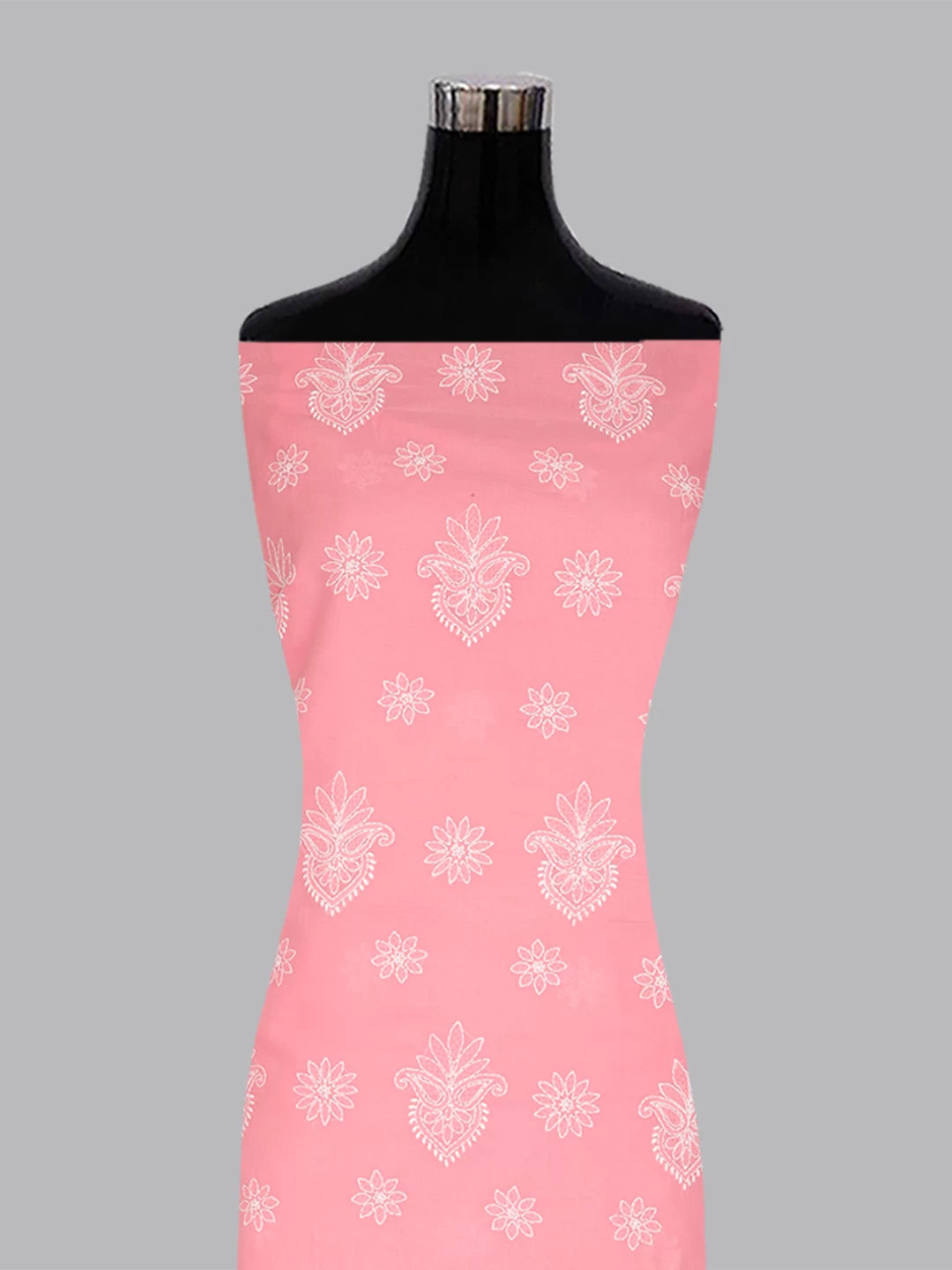 Ada Hand Embroidered Carrot Pink Cotton Lucknowi Chikankari Unstitched Suit Piece A211283