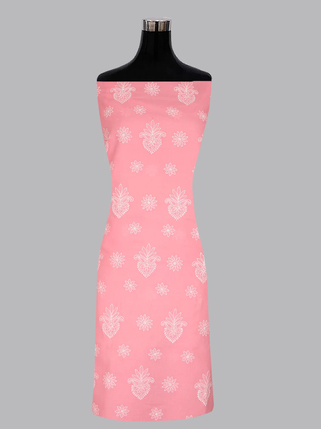Ada Hand Embroidered Carrot Pink Cotton Lucknowi Chikankari Unstitched Suit Piece A211283