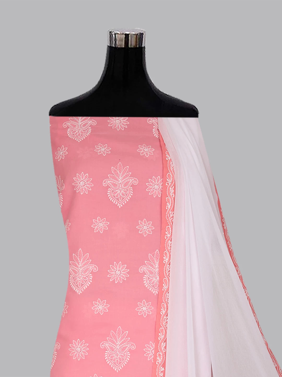 Ada Hand Embroidered Carrot Pink Cotton Lucknowi Chikankari Unstitched Suit Piece A211283