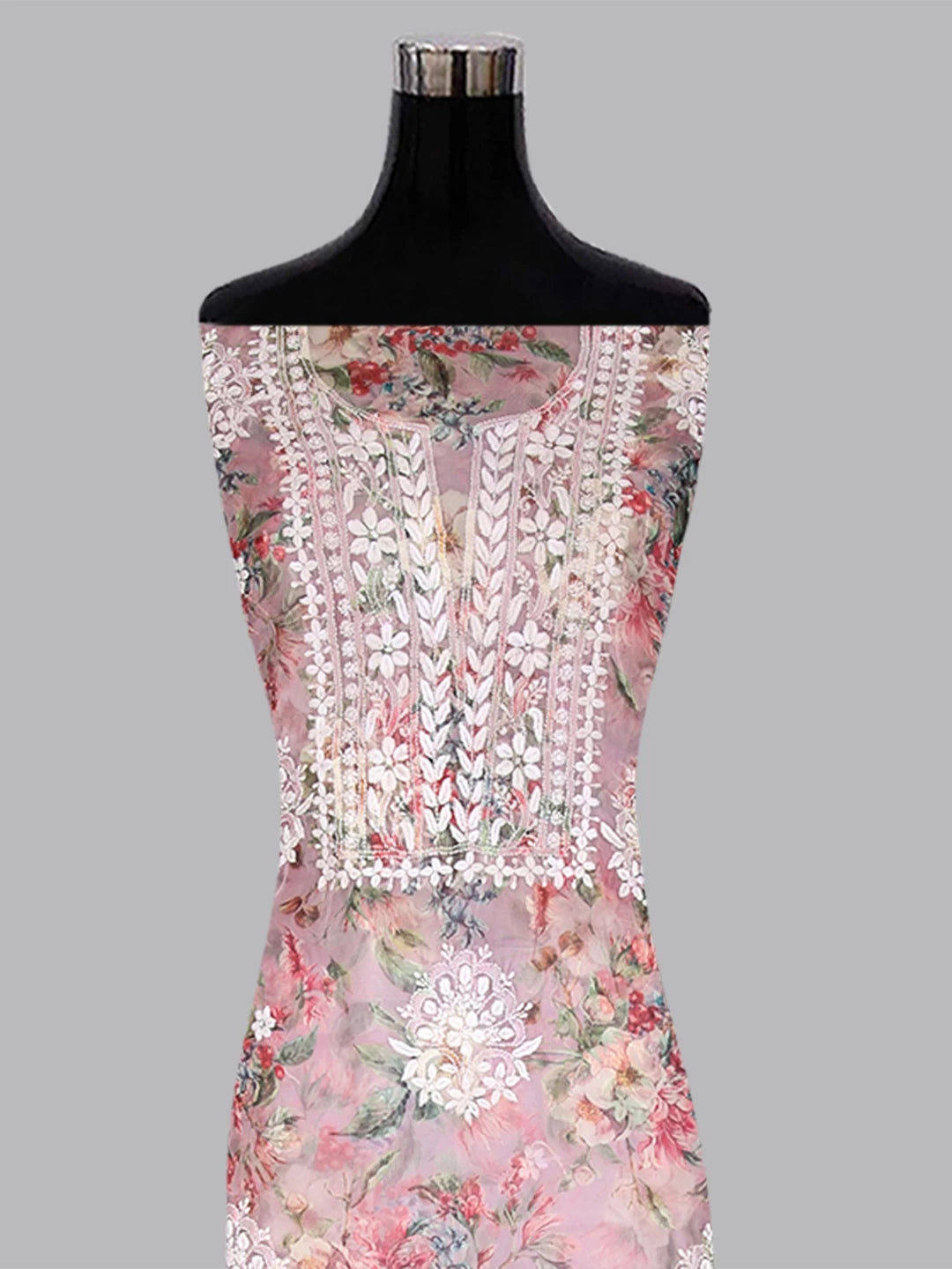 Ada Hand Embroidered Dusty Pink Organza Lucknowi Chikankari Unstitched Kurta Dupatta Set 01A402413