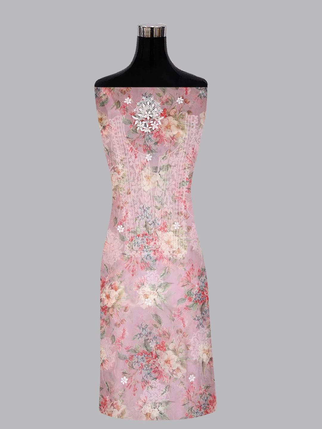 Ada Hand Embroidered Dusty Pink Organza Lucknowi Chikankari Unstitched Kurta Dupatta Set 01A402413