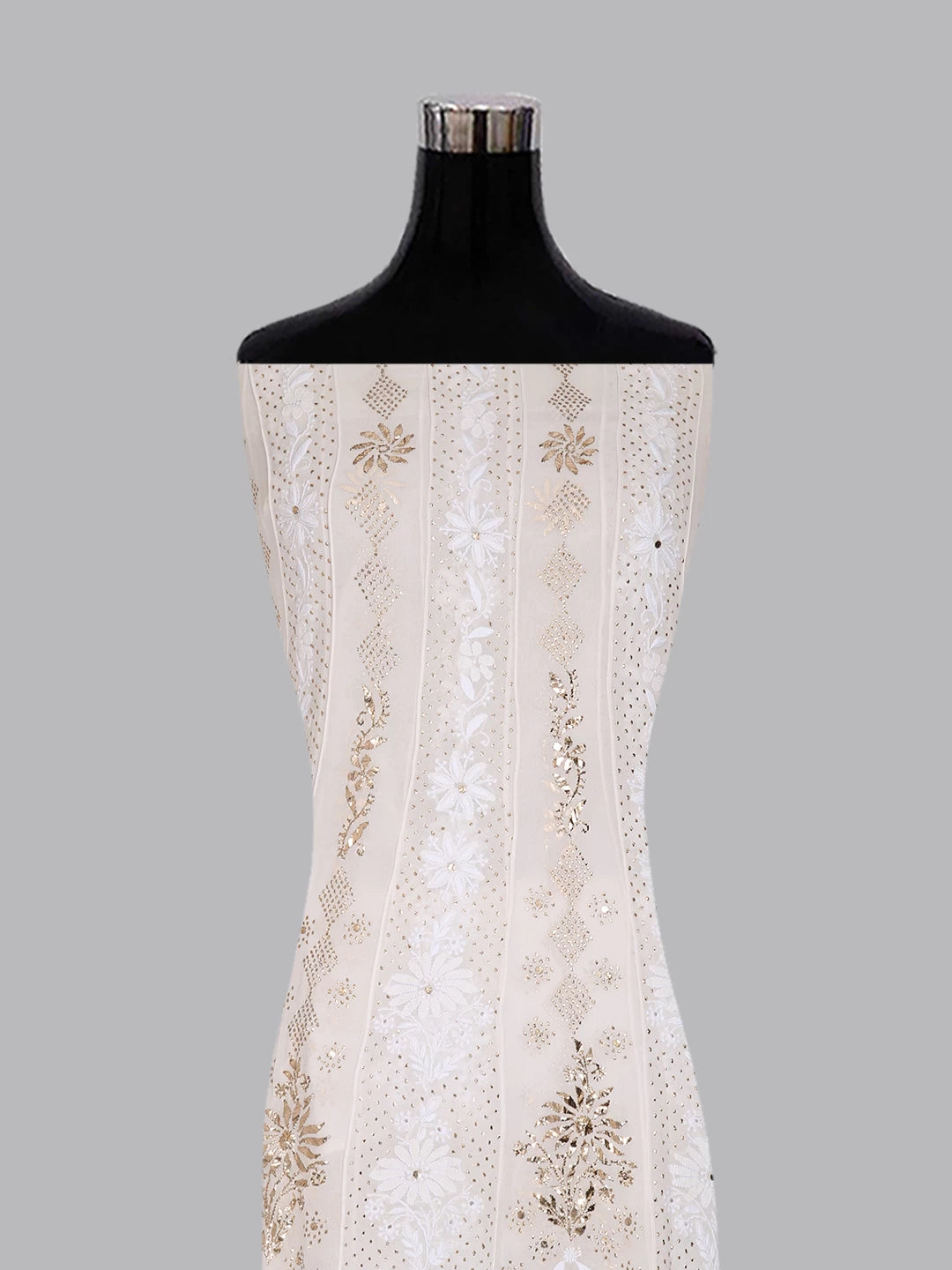 Ada Hand Embroidered Off White Pure Georgette Lucknowi Chikankari Semi-Stitched Anarkali Kurta Dupatta Set With Mukaish Work 01A414390