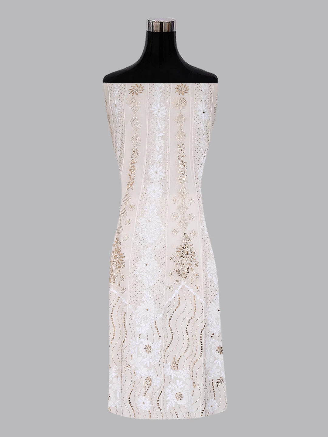 Ada Hand Embroidered Off White Pure Georgette Lucknowi Chikankari Semi-Stitched Anarkali Kurta Dupatta Set With Mukaish Work 01A414390