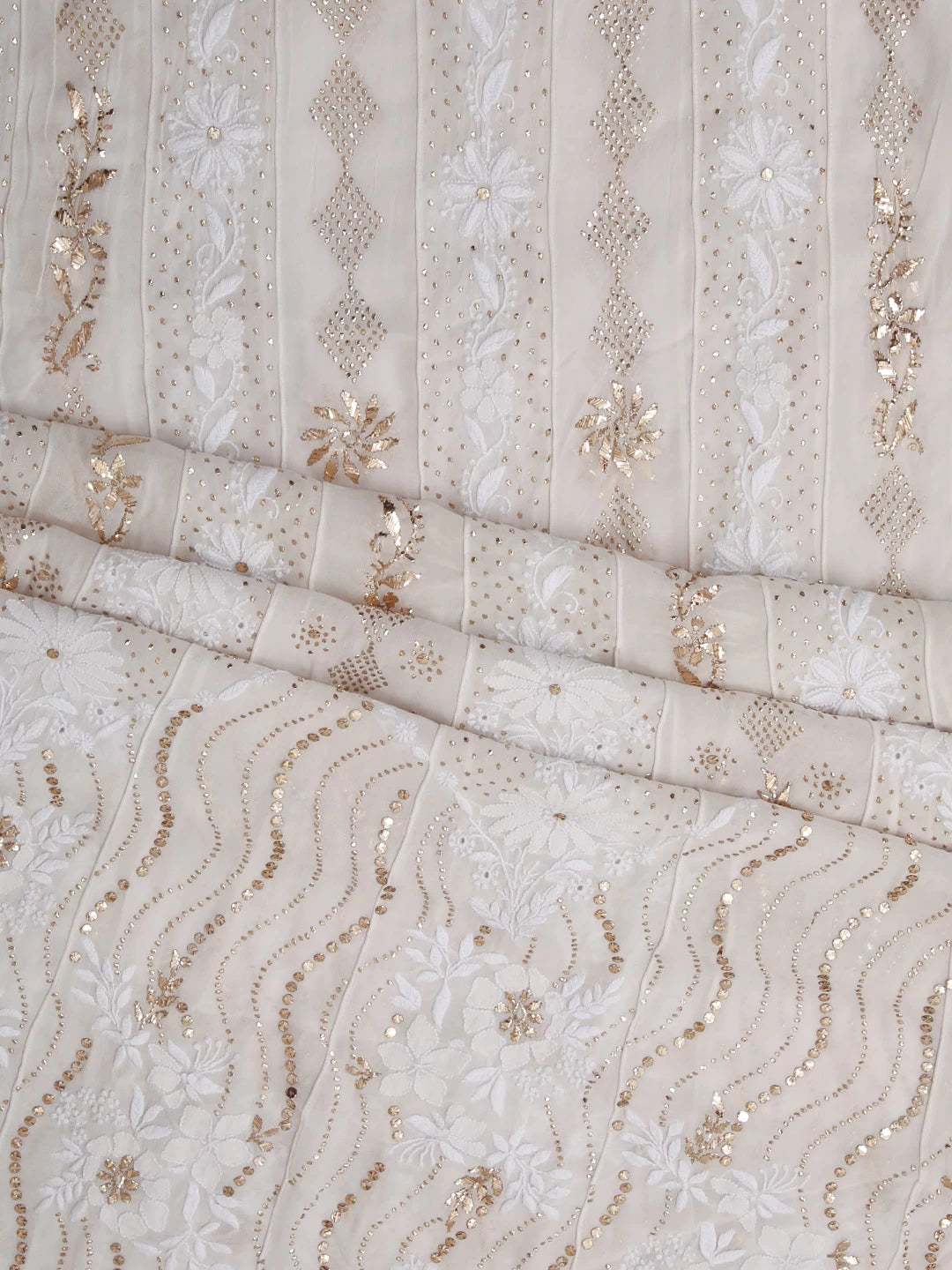 Ada Hand Embroidered Off White Pure Georgette Lucknowi Chikankari Semi-Stitched Anarkali Kurta Dupatta Set With Mukaish Work 01A414390