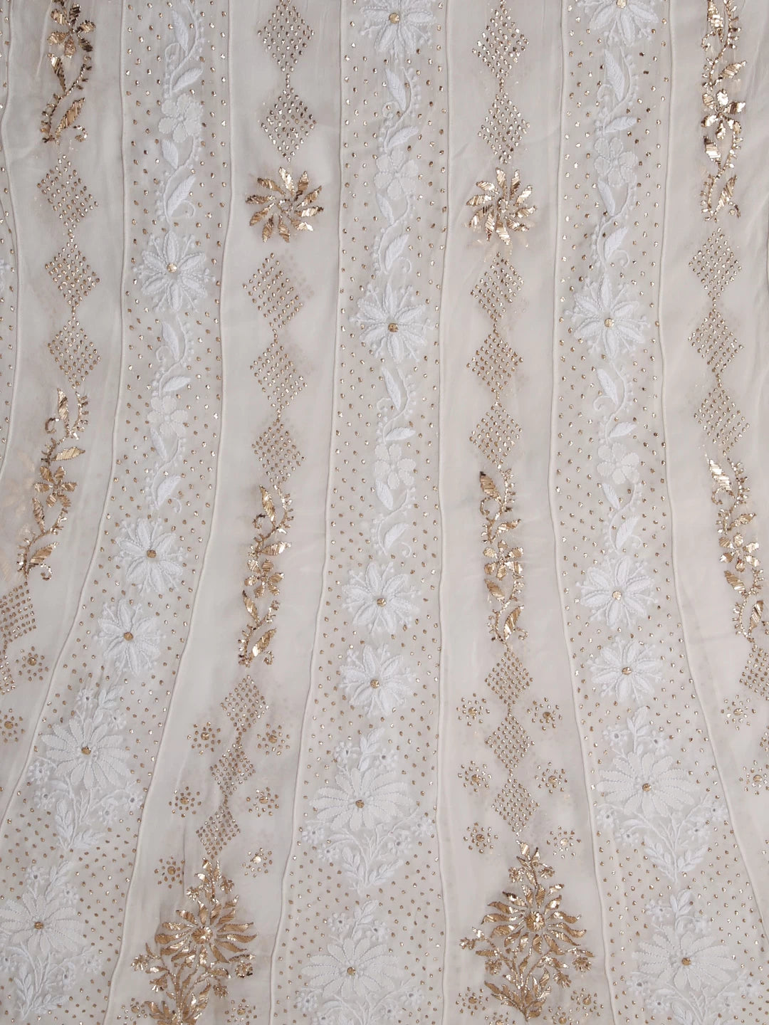 Ada Hand Embroidered Off White Pure Georgette Lucknowi Chikankari Semi-Stitched Anarkali Kurta Dupatta Set With Mukaish Work 01A414390