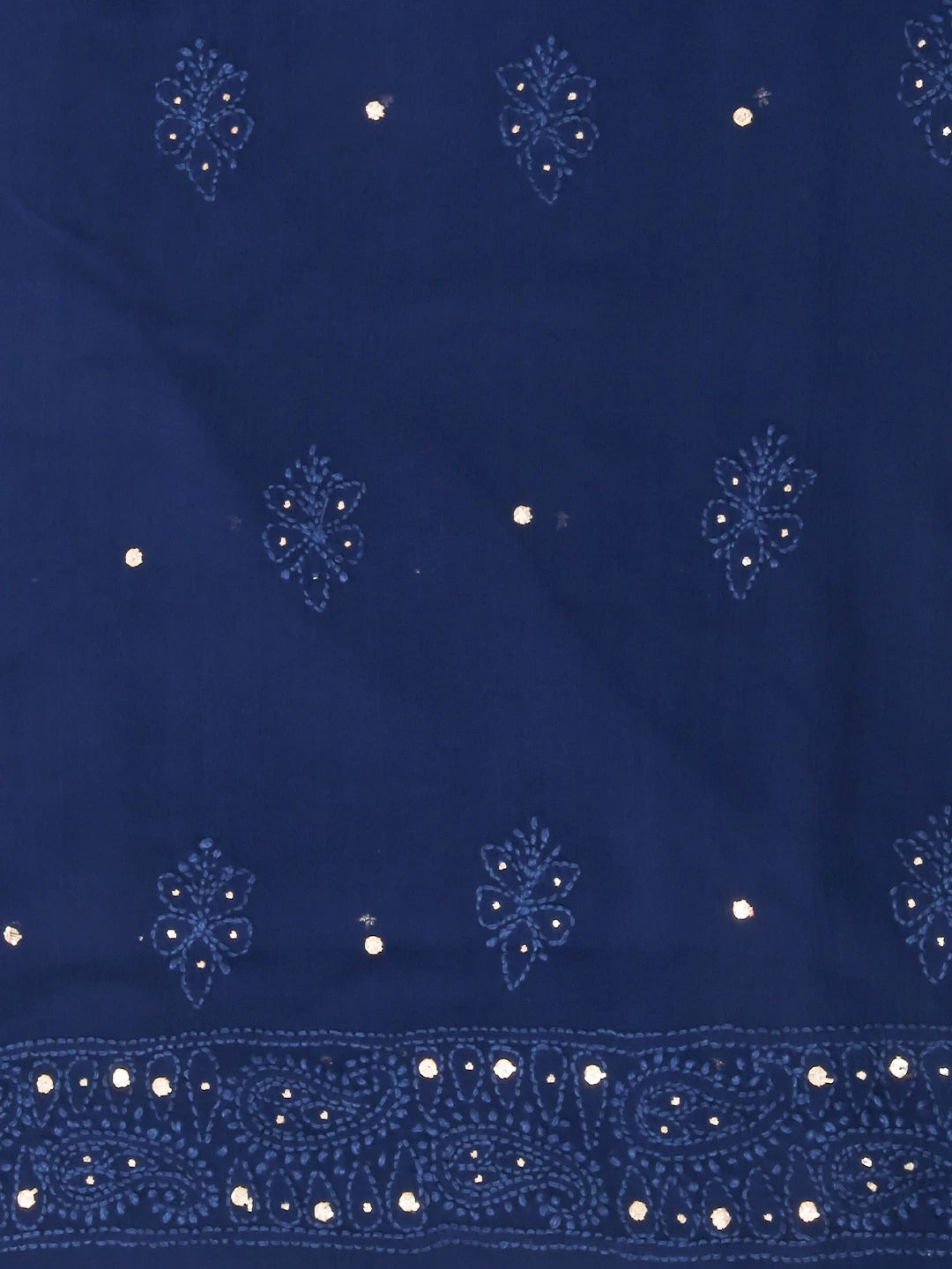 Ada Hand Embroidered Admiral Blue Viscose Georgette Lucknowi Chikankari Unstitched Kurta Dupatta Set With Mukaish Work 01A347782