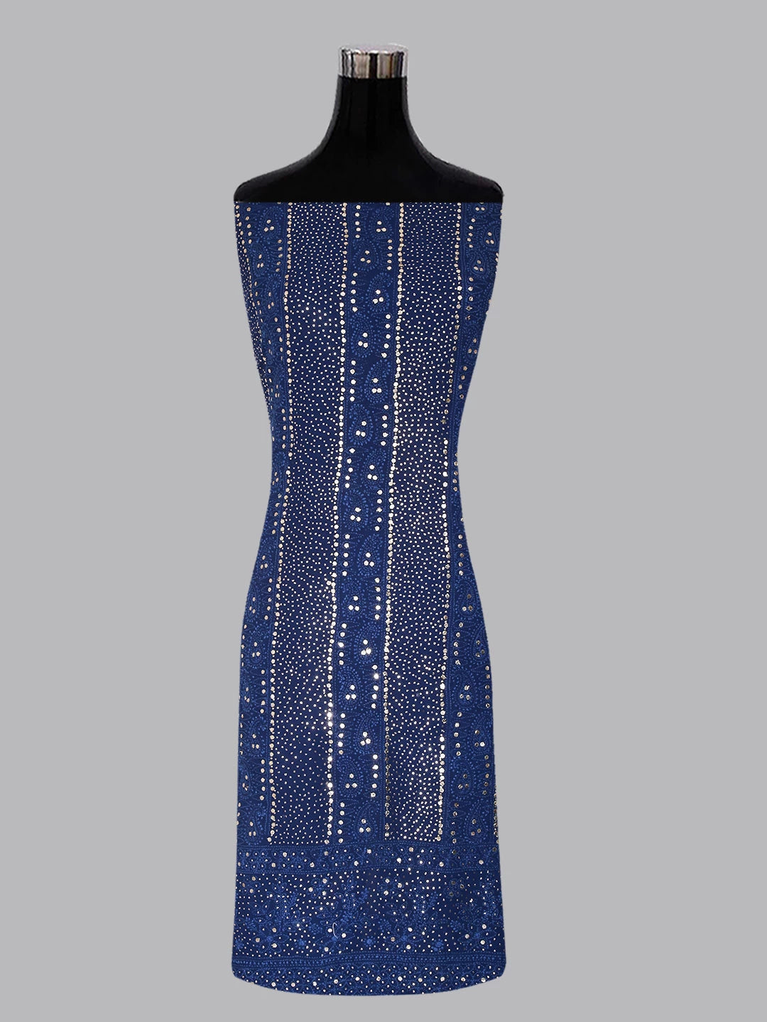 Ada Hand Embroidered Admiral Blue Viscose Georgette Lucknowi Chikankari Unstitched Kurta Dupatta Set With Mukaish Work 01A347782