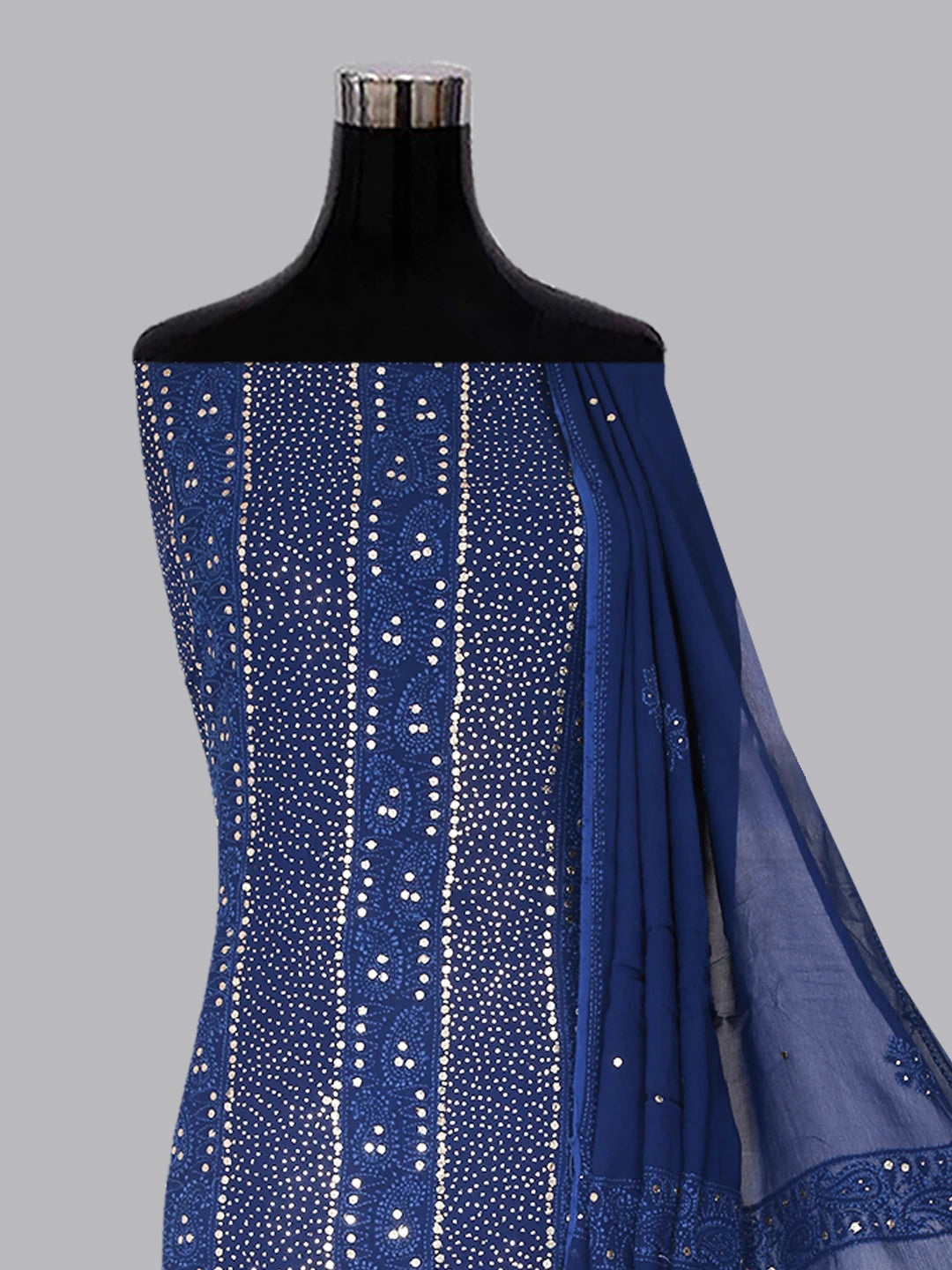 Ada Hand Embroidered Admiral Blue Viscose Georgette Lucknowi Chikankari Unstitched Kurta Dupatta Set With Mukaish Work 01A347782