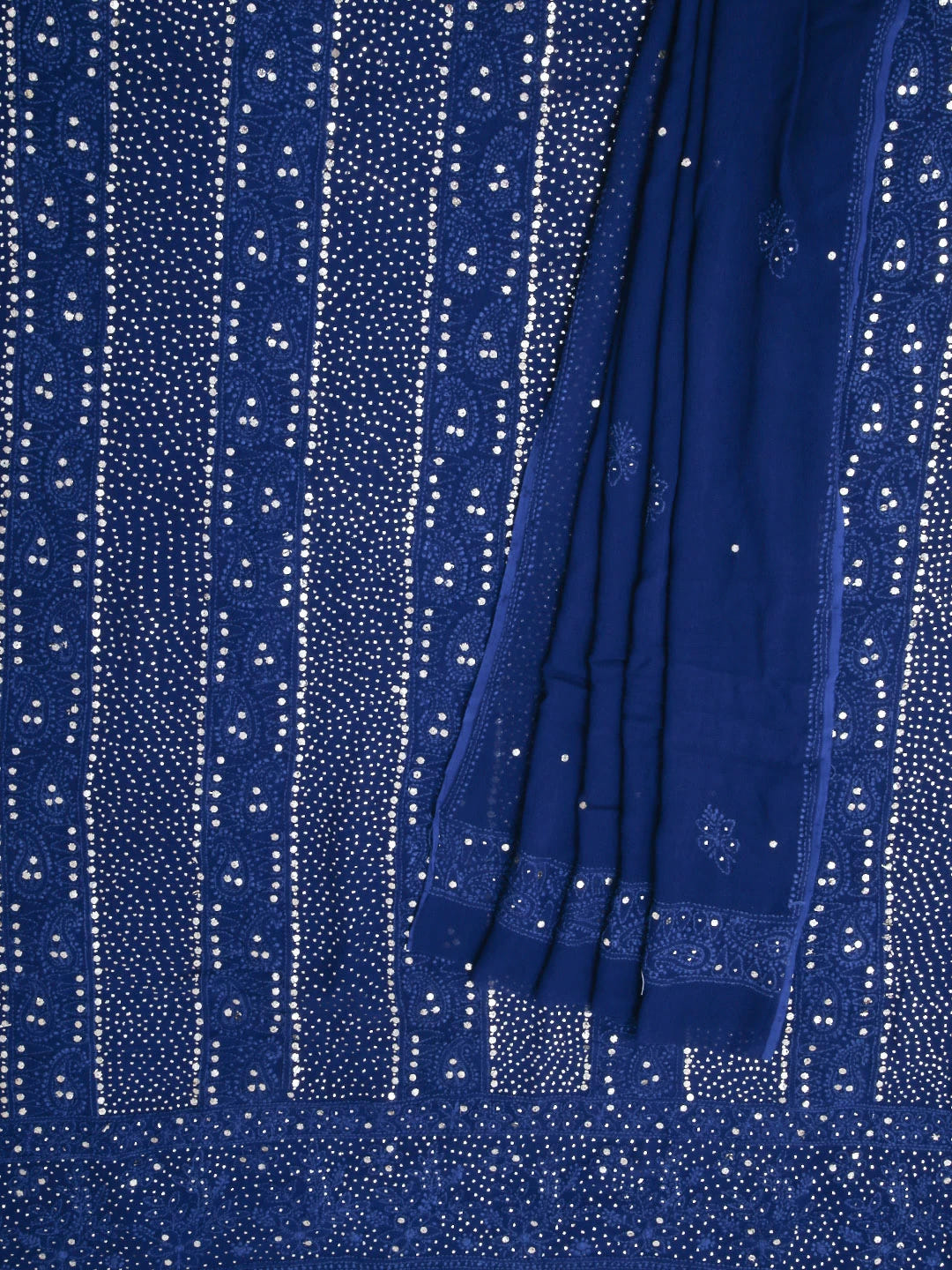 Ada Hand Embroidered Admiral Blue Viscose Georgette Lucknowi Chikankari Unstitched Kurta Dupatta Set With Mukaish Work 01A347782
