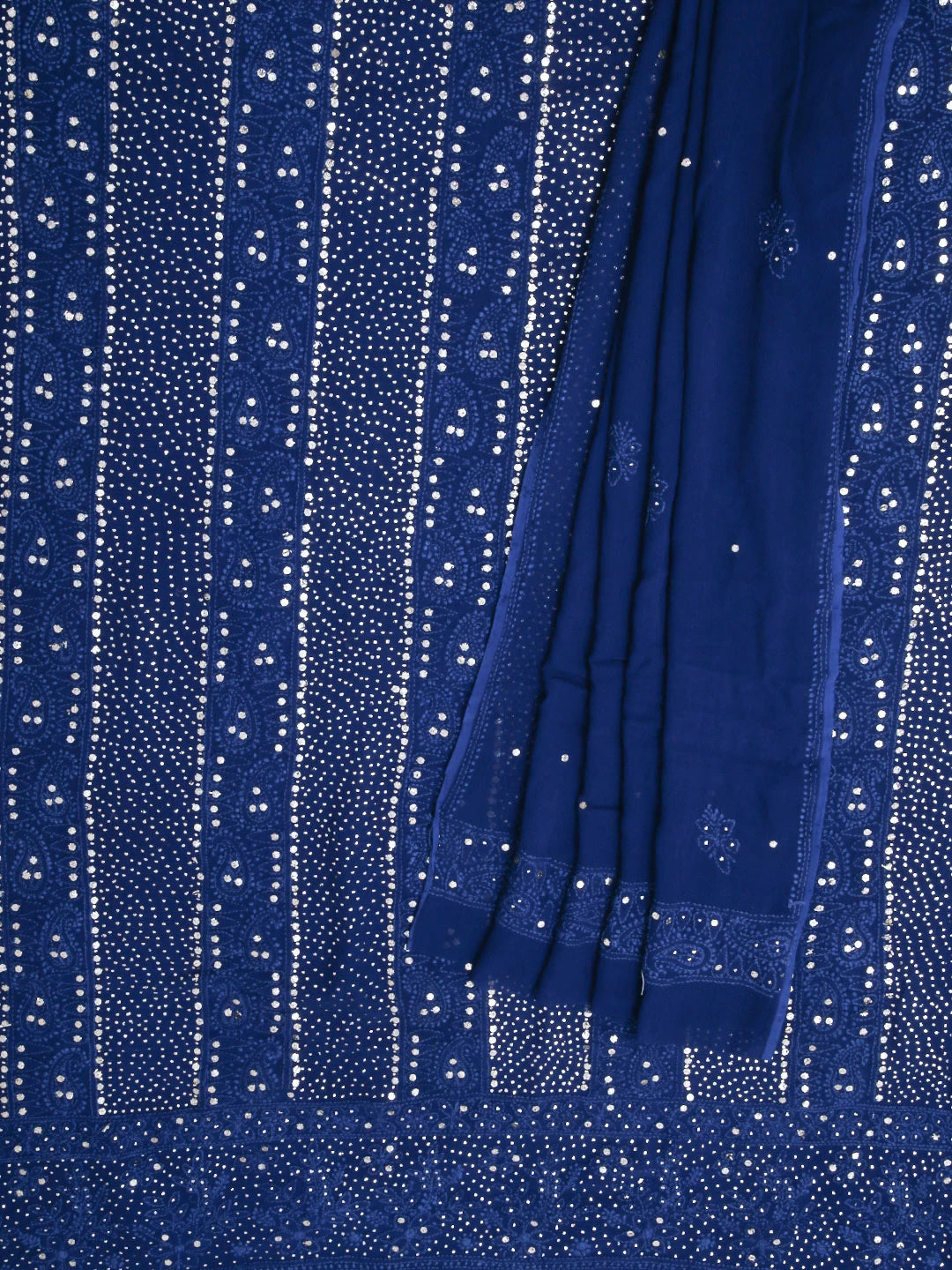 Ada Hand Embroidered Admiral Blue Viscose Georgette Lucknowi Chikankari Unstitched Kurta Dupatta Set With Mukaish Work 01A347782