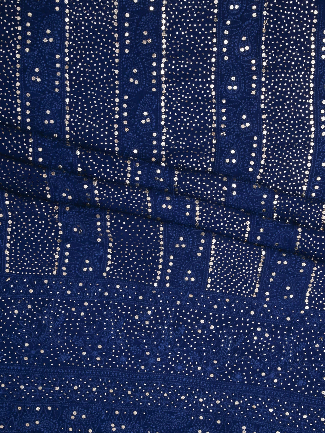 Ada Hand Embroidered Admiral Blue Viscose Georgette Lucknowi Chikankari Unstitched Kurta Dupatta Set With Mukaish Work 01A347782