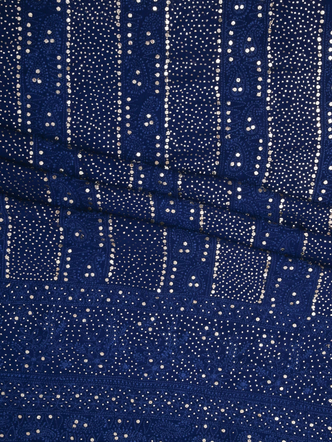 Ada Hand Embroidered Admiral Blue Viscose Georgette Lucknowi Chikankari Unstitched Kurta Dupatta Set With Mukaish Work 01A347782