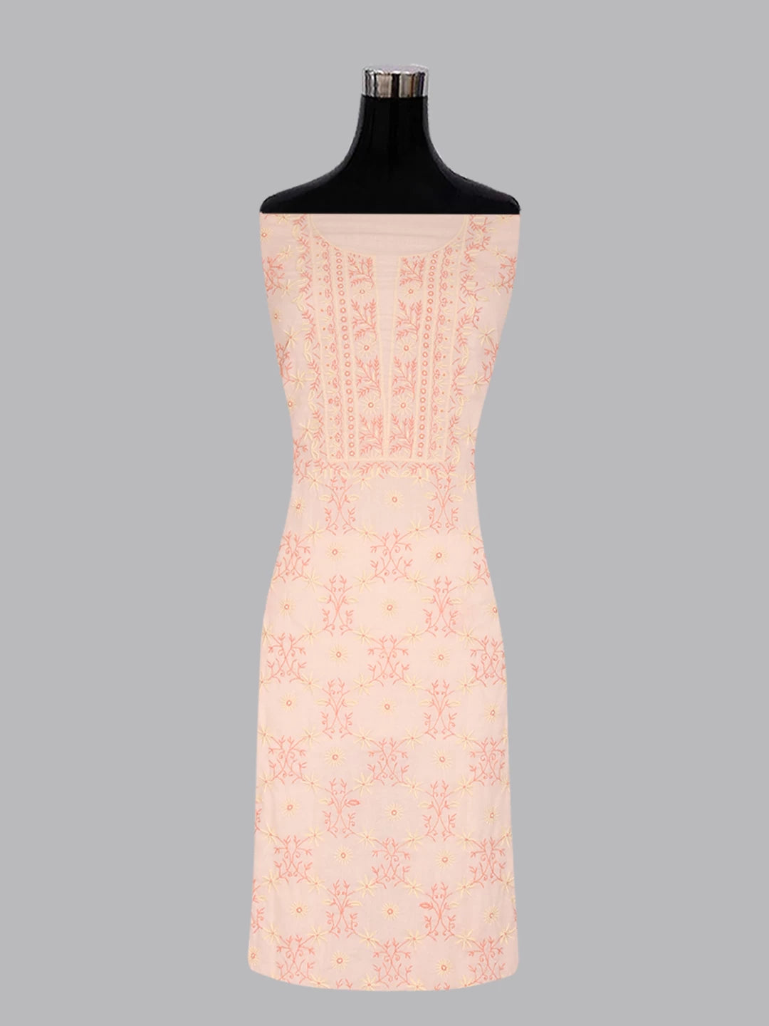 Ada Hand Embroidered Light Peach Cotton Lucknowi Chikankari Unstitched Suit Piece 01A426511