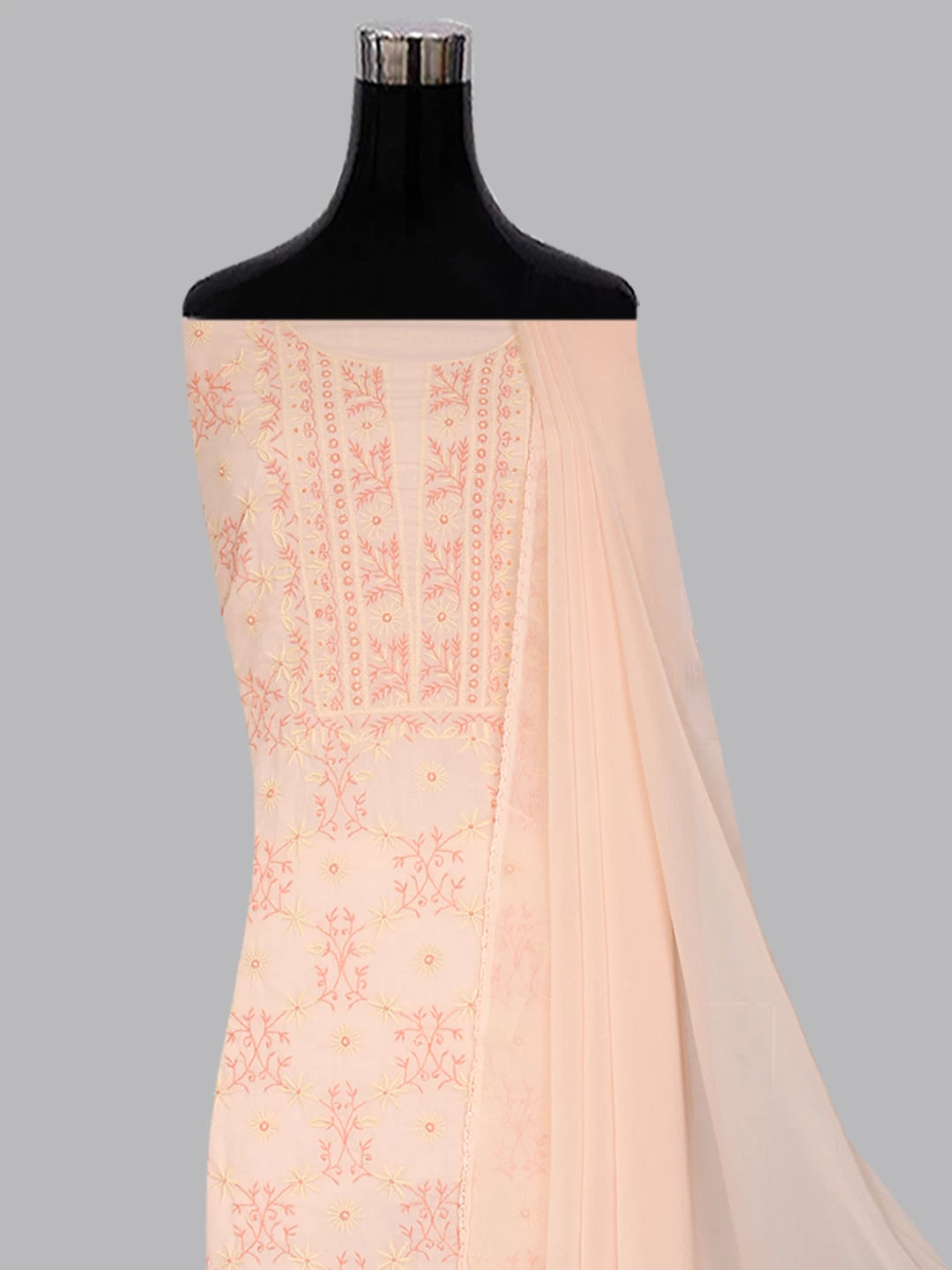 Ada Hand Embroidered Light Peach Cotton Lucknowi Chikankari Unstitched Suit Piece 01A426511