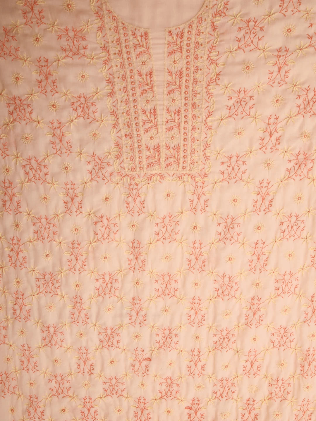 Ada Hand Embroidered Light Peach Cotton Lucknowi Chikankari Unstitched Suit Piece 01A426511