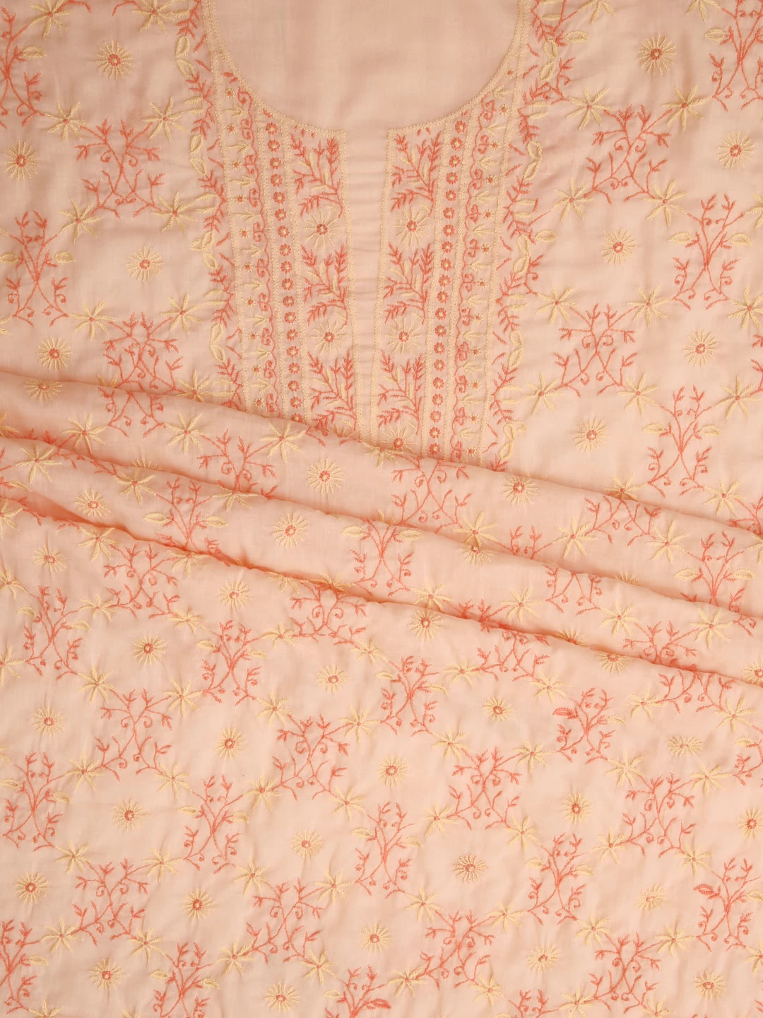 Ada Hand Embroidered Light Peach Cotton Lucknowi Chikankari Unstitched Suit Piece 01A426511
