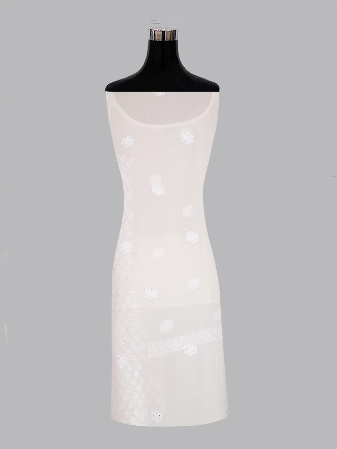 Ada Hand Embroidered Off White Pure Georgette Lucknowi Chikankari Unstitched Kurta Piece With Muqaish Work 01A388547
