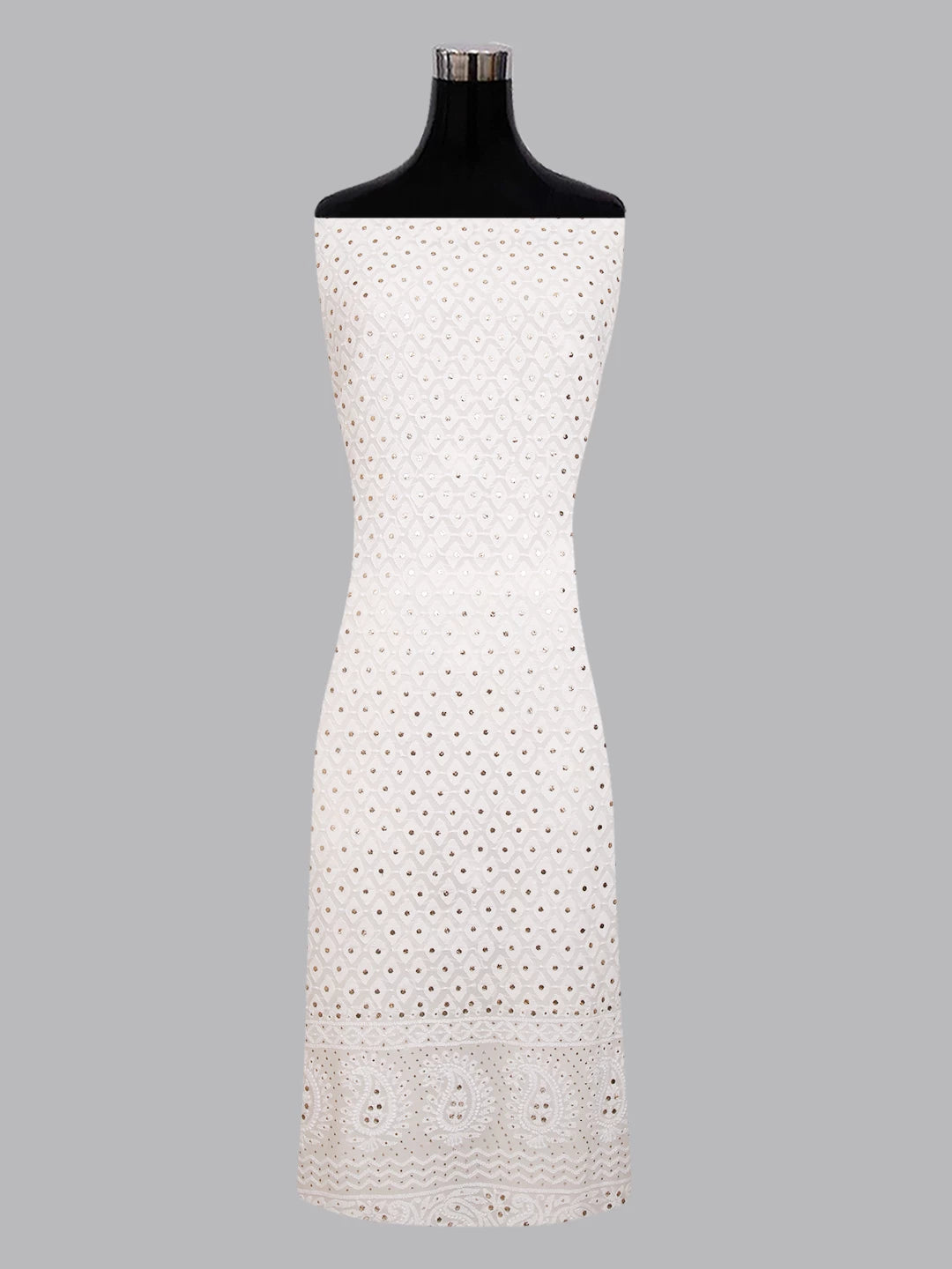 Ada Hand Embroidered Off White Pure Georgette Lucknowi Chikankari Unstitched Kurta Piece With Muqaish Work 01A388547