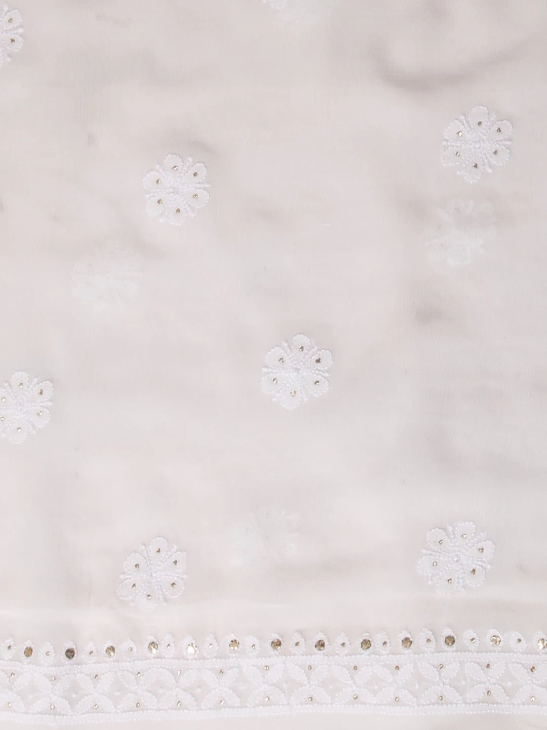 Ada Hand Embroidered Off White Pure Georgette Lucknowi Chikankari Unstitched Kurta Piece With Muqaish Work 01A388547