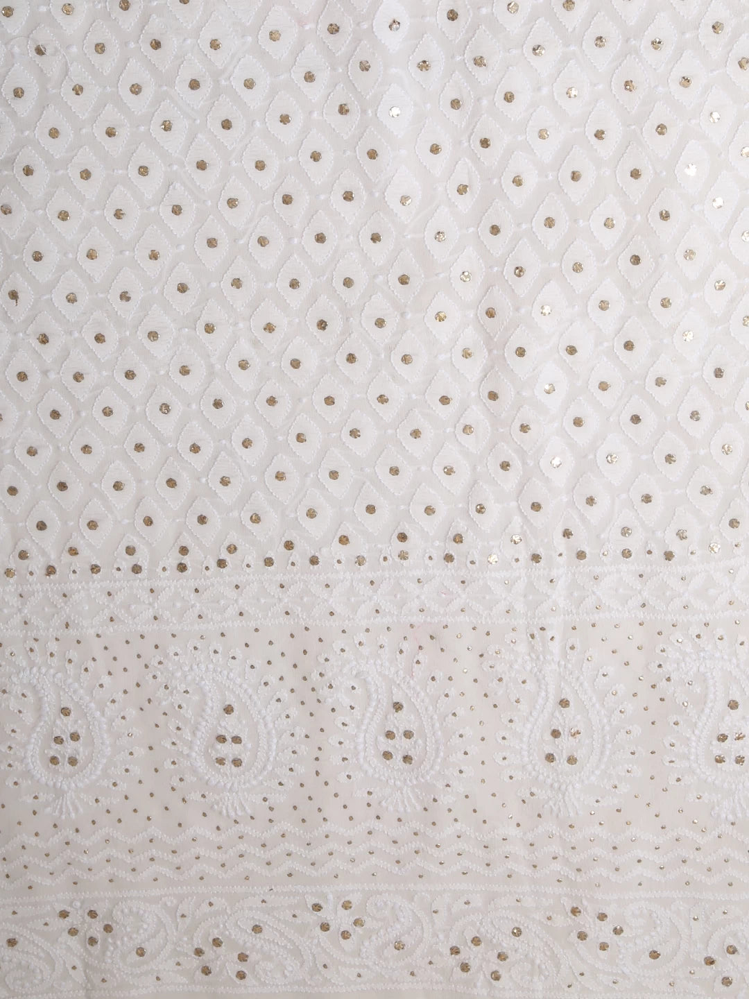 Ada Hand Embroidered Off White Pure Georgette Lucknowi Chikankari Unstitched Kurta Piece With Muqaish Work 01A388547
