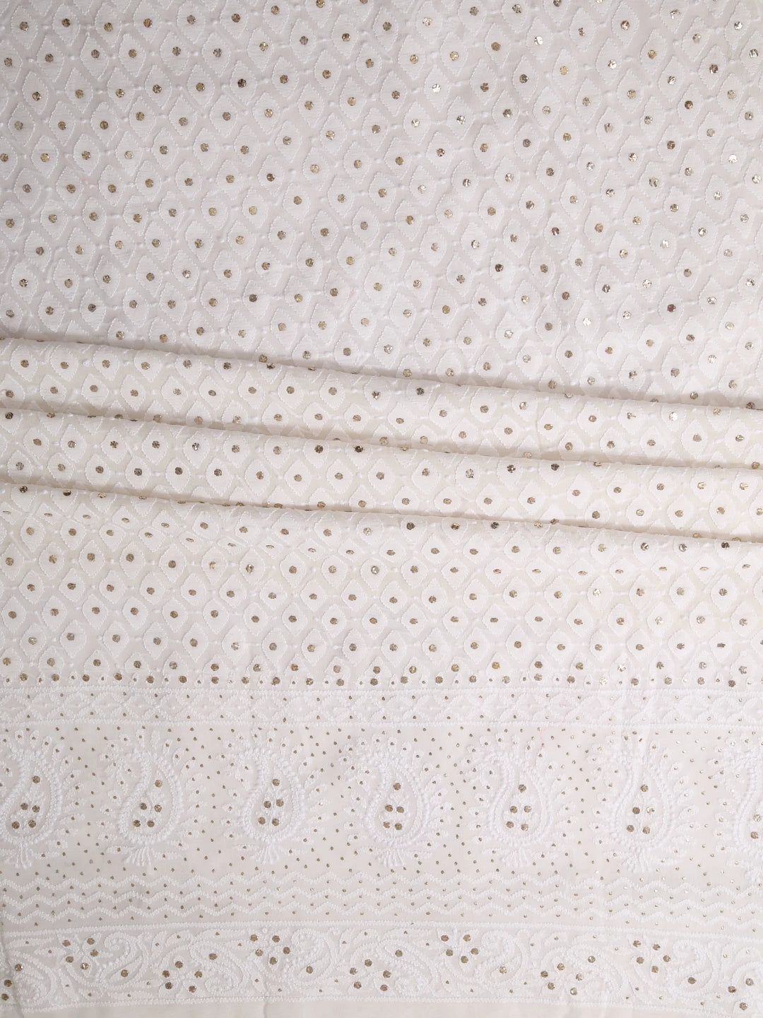Ada Hand Embroidered Off White Pure Georgette Lucknowi Chikankari Unstitched Kurta Piece With Muqaish Work 01A388547