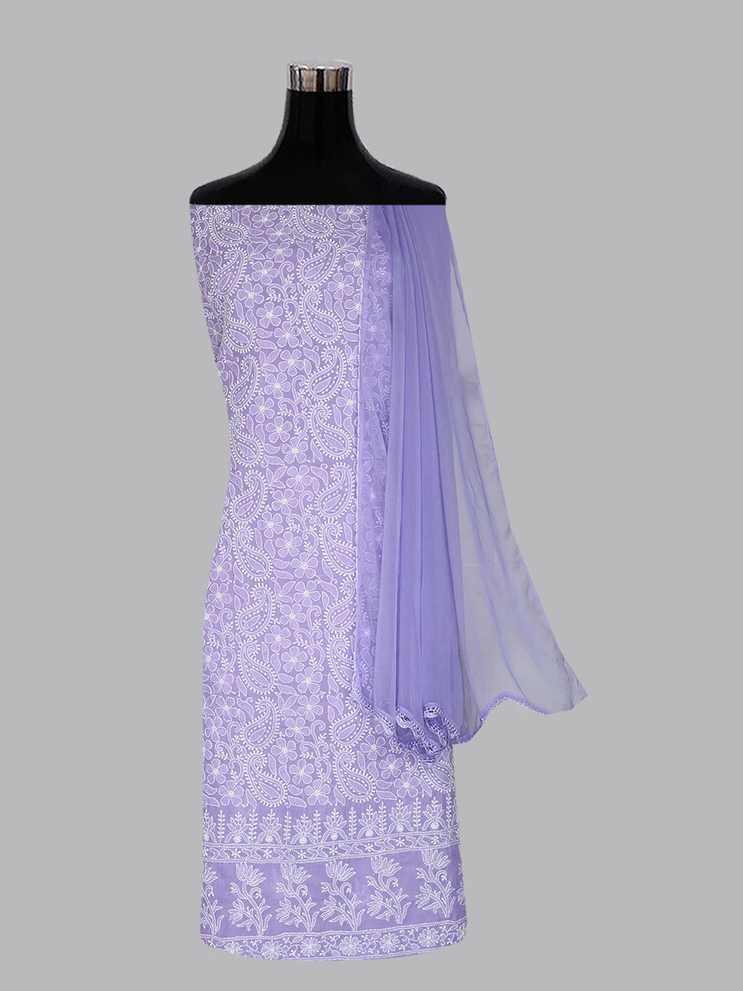 Ada Hand Embroidered Mauve Cotton Lucknowi Chikankari Unstitched Suit Piece 01A409626