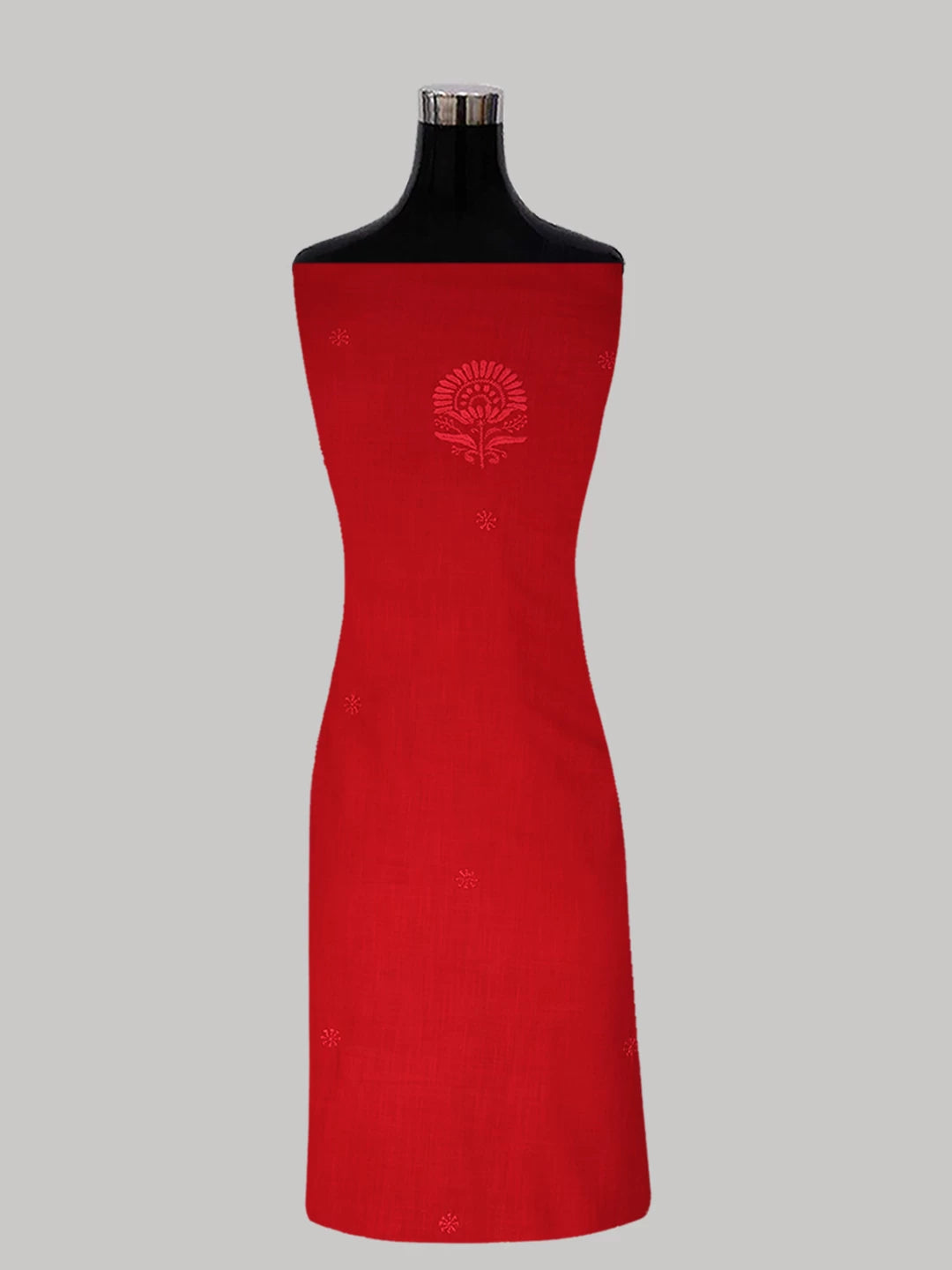 Ada Hand Embroidered Red Cotton Blend Lucknowi Chikankari Unstitched Kurta Piece 01A338426