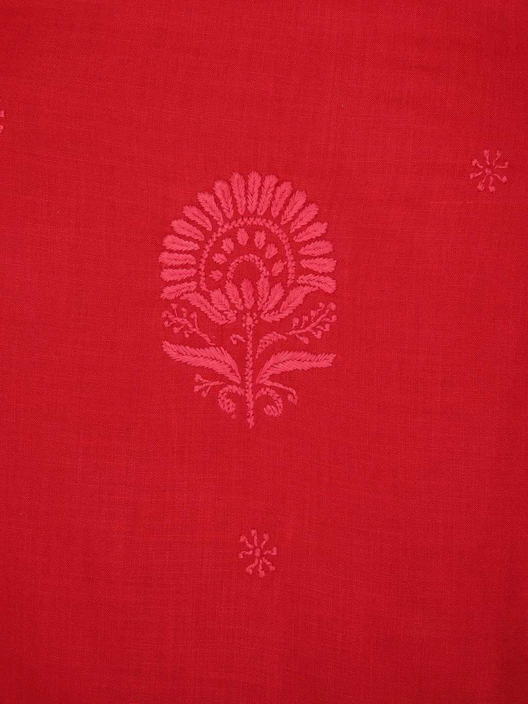 Ada Hand Embroidered Red Cotton Blend Lucknowi Chikankari Unstitched Kurta Piece 01A338426