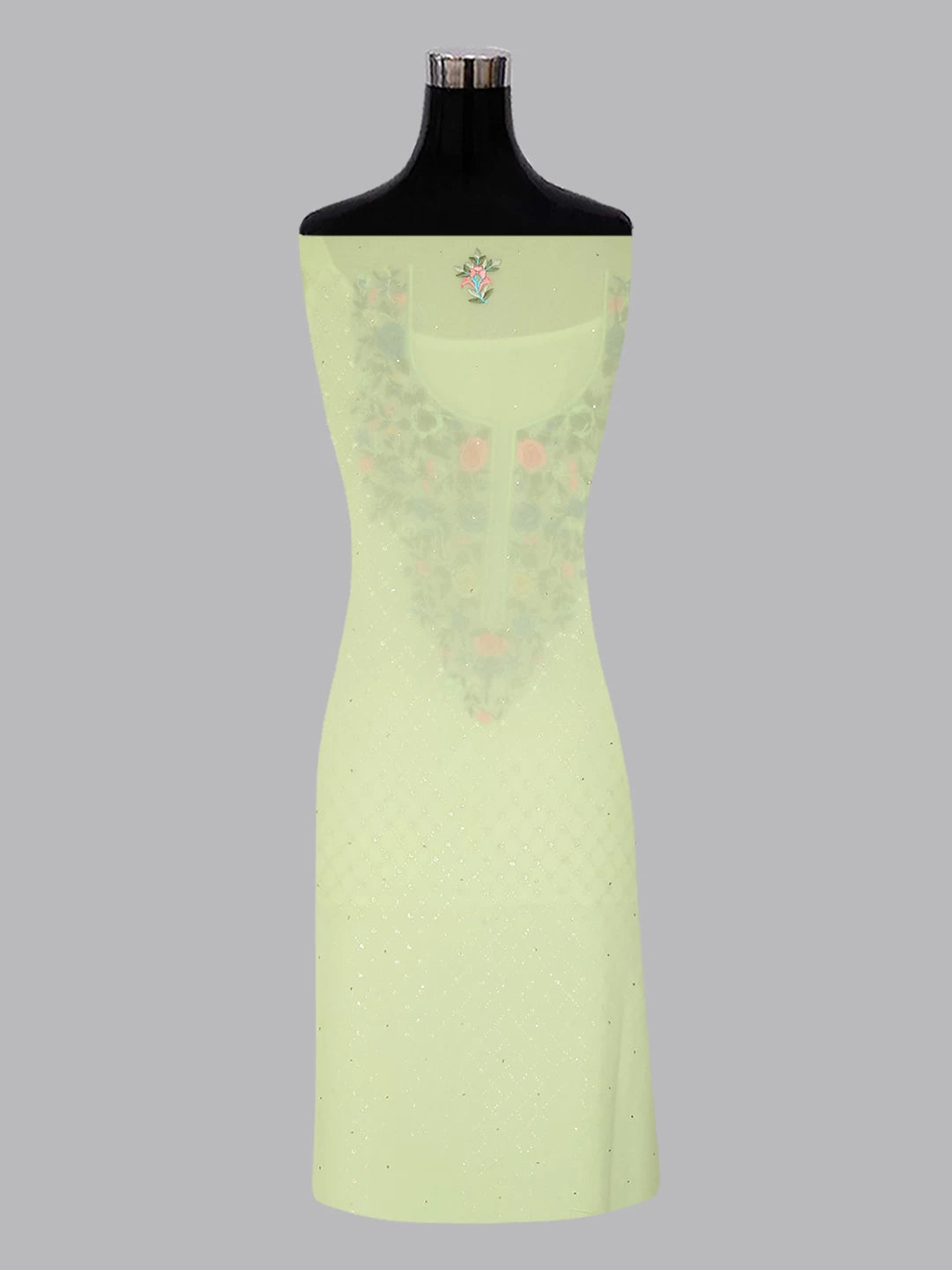 Ada Hand Embroidered Pista Green Viscose Georgette Lucknowi Chikankari Unstitched Kurta Dupatta Set With Parsi Work 01A378725