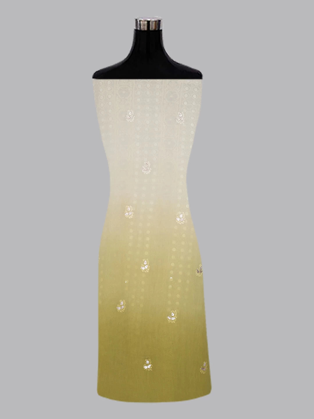 Ada Hand Embroidered Moss Green Ombre Shade Viscose Georgette Lucknowi Chikankari Unstitched Kurta Dupatta Set With Gota Patti Work 01A282245