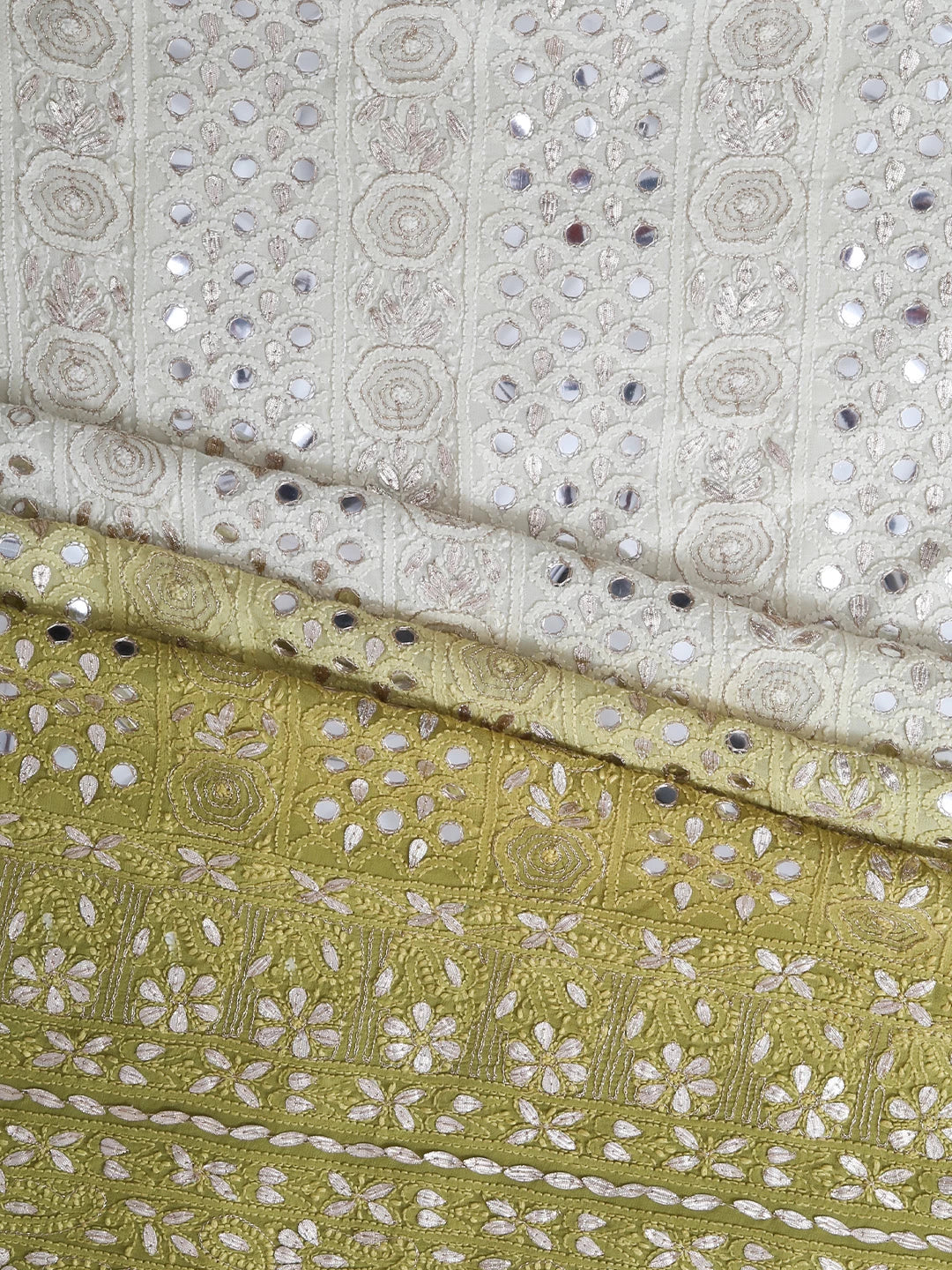 Ada Hand Embroidered Moss Green Ombre Shade Viscose Georgette Lucknowi Chikankari Unstitched Kurta Dupatta Set With Gota Patti Work 01A282245