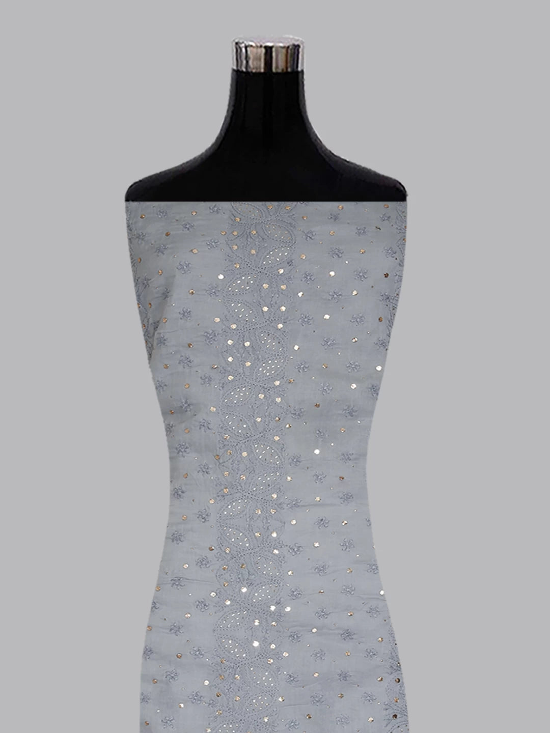 Ada Hand Embroidered Pewter Grey Cotton Lucknowi Chikankari Unstitched Kurta Piece With Muqaish Work 01A322829