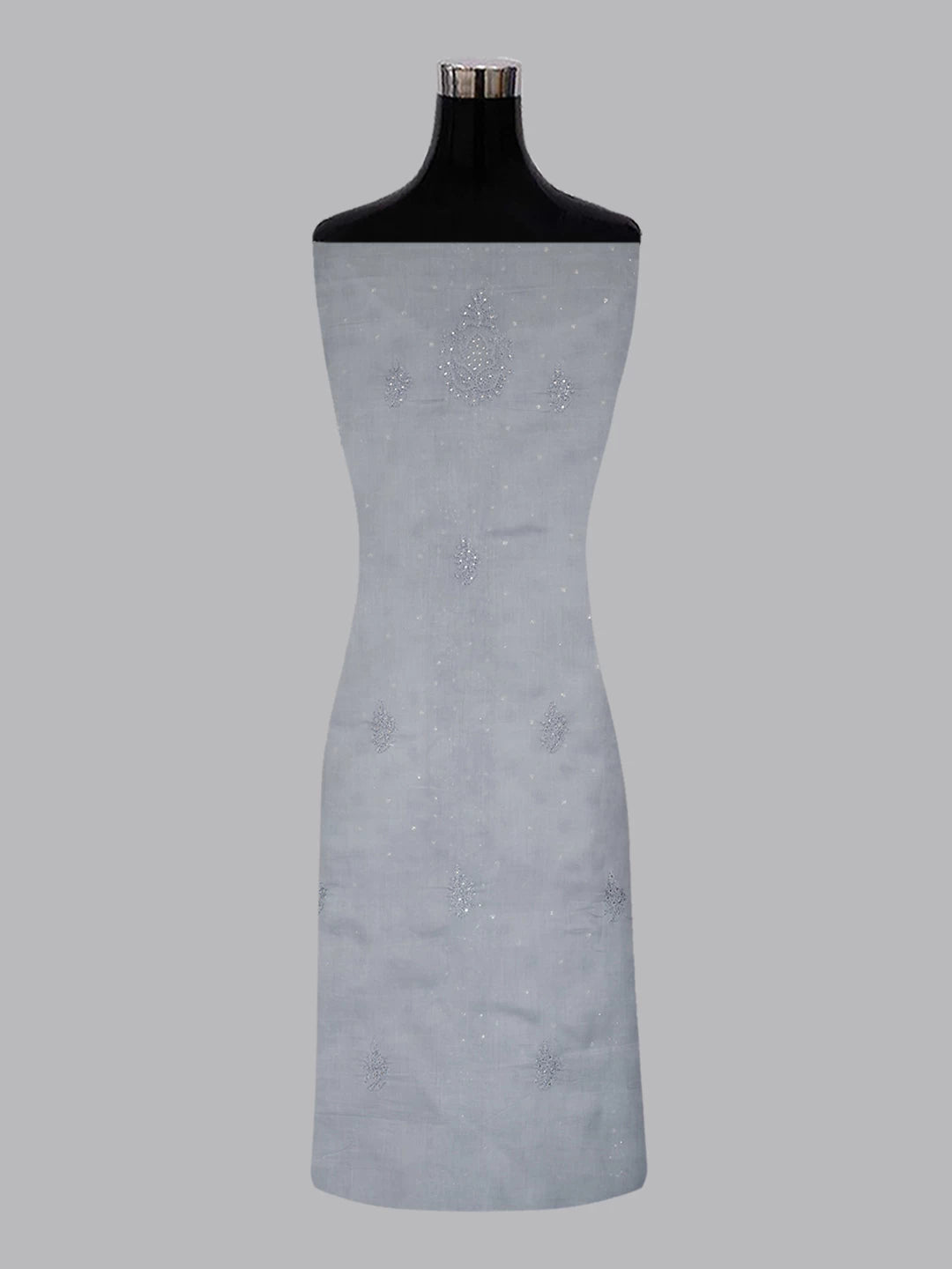 Ada Hand Embroidered Pewter Grey Cotton Lucknowi Chikankari Unstitched Kurta Piece With Muqaish Work 01A322829