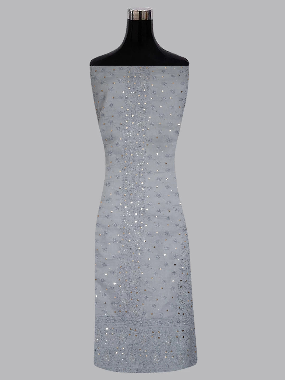 Ada Hand Embroidered Pewter Grey Cotton Lucknowi Chikankari Unstitched Kurta Piece With Muqaish Work 01A322829