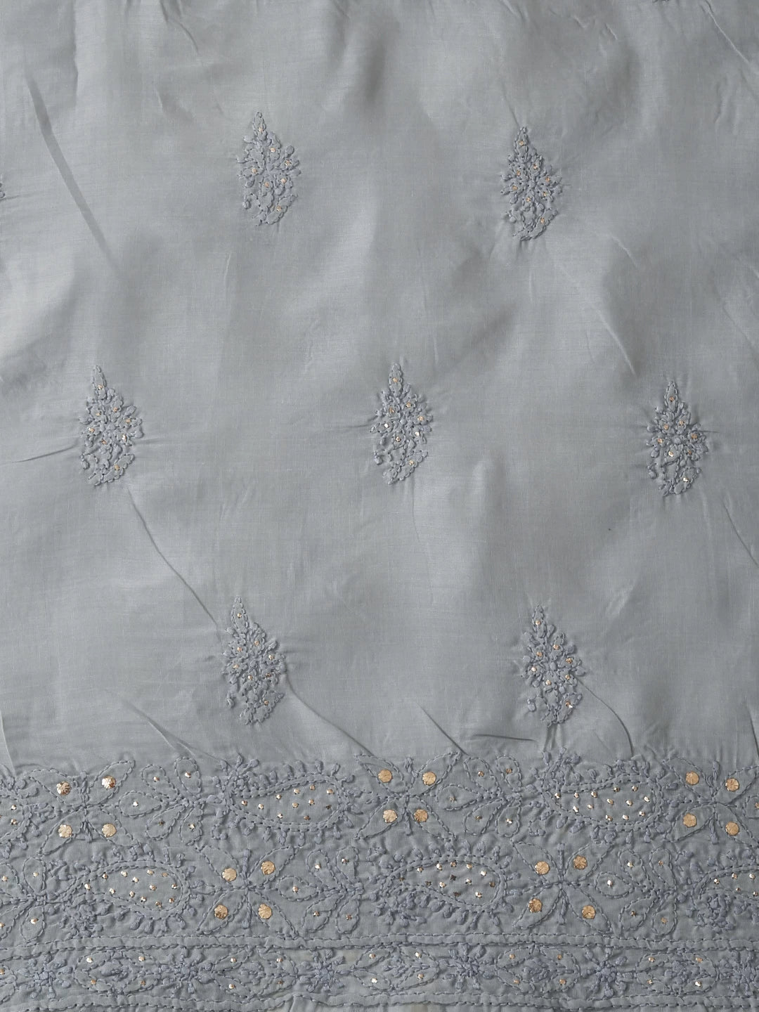Ada Hand Embroidered Pewter Grey Cotton Lucknowi Chikankari Unstitched Kurta Piece With Muqaish Work 01A322829