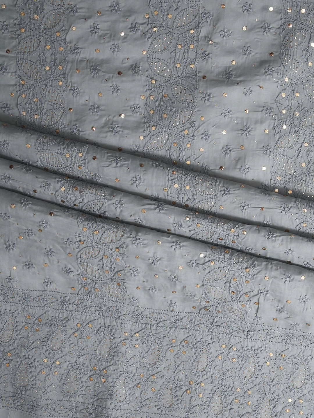 Ada Hand Embroidered Pewter Grey Cotton Lucknowi Chikankari Unstitched Kurta Piece With Muqaish Work 01A322829