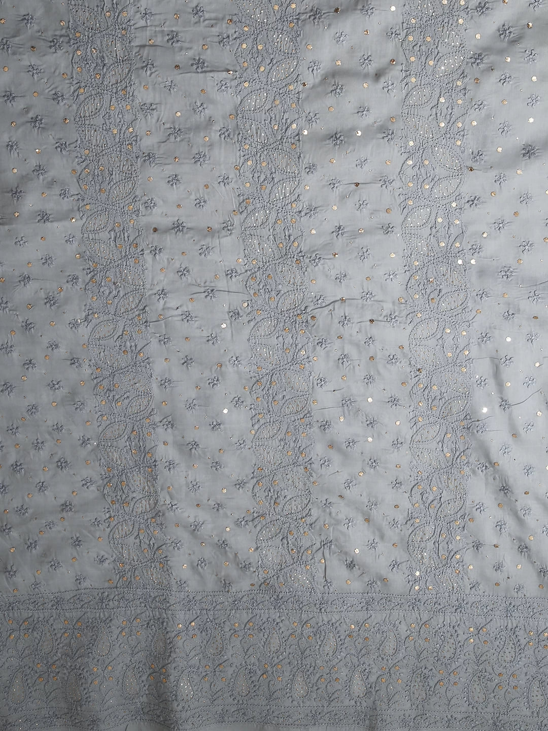 Ada Hand Embroidered Pewter Grey Cotton Lucknowi Chikankari Unstitched Kurta Piece With Muqaish Work 01A322829