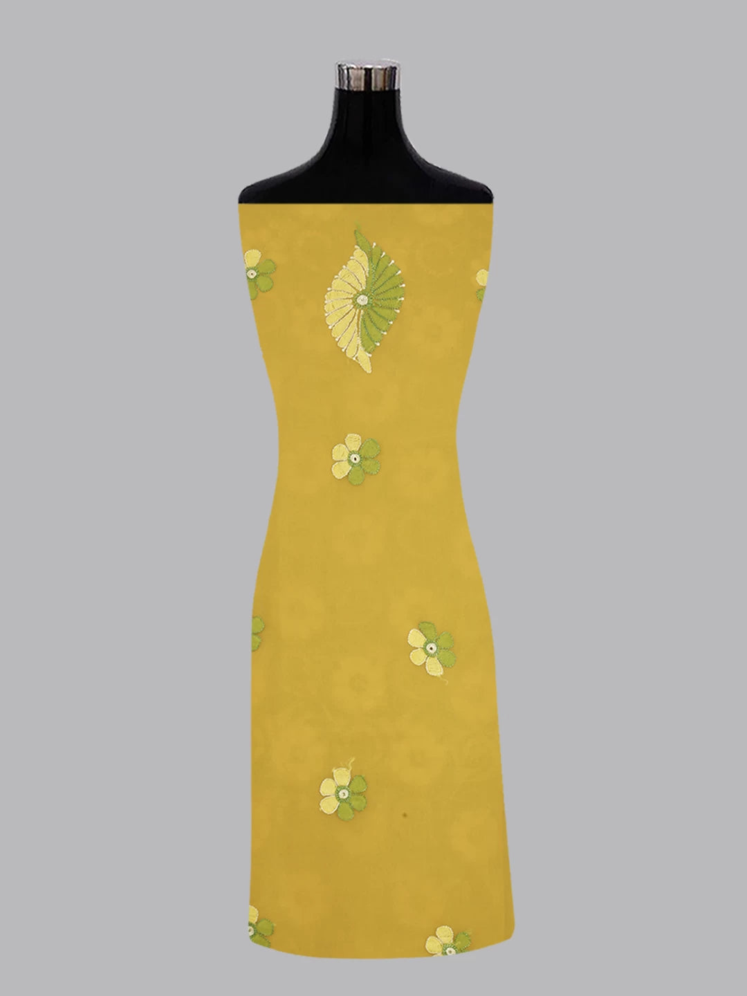 Ada Hand Embroidered Yellow Georgette Lucknowi Chikankari Unstitched Kurta Piece 01A109633