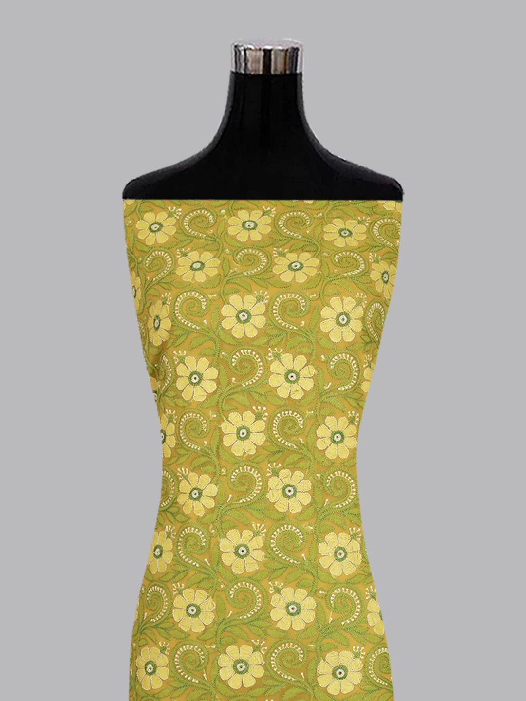 Ada Hand Embroidered Yellow Georgette Lucknowi Chikankari Unstitched Kurta Piece 01A109633