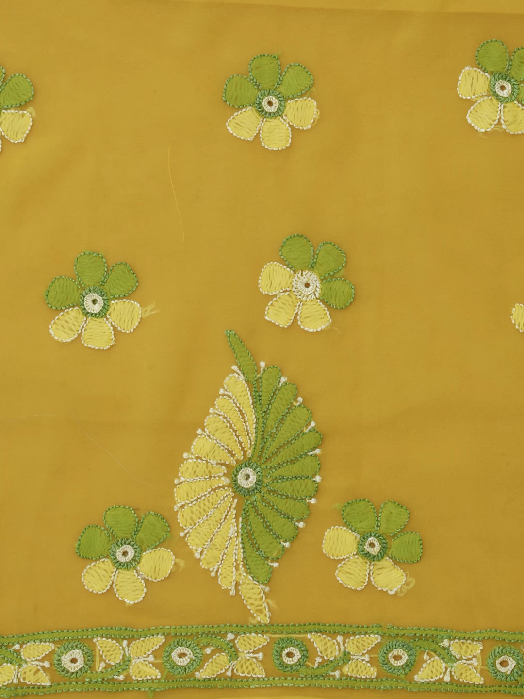 Ada Hand Embroidered Yellow Georgette Lucknowi Chikankari Unstitched Kurta Piece 01A109633