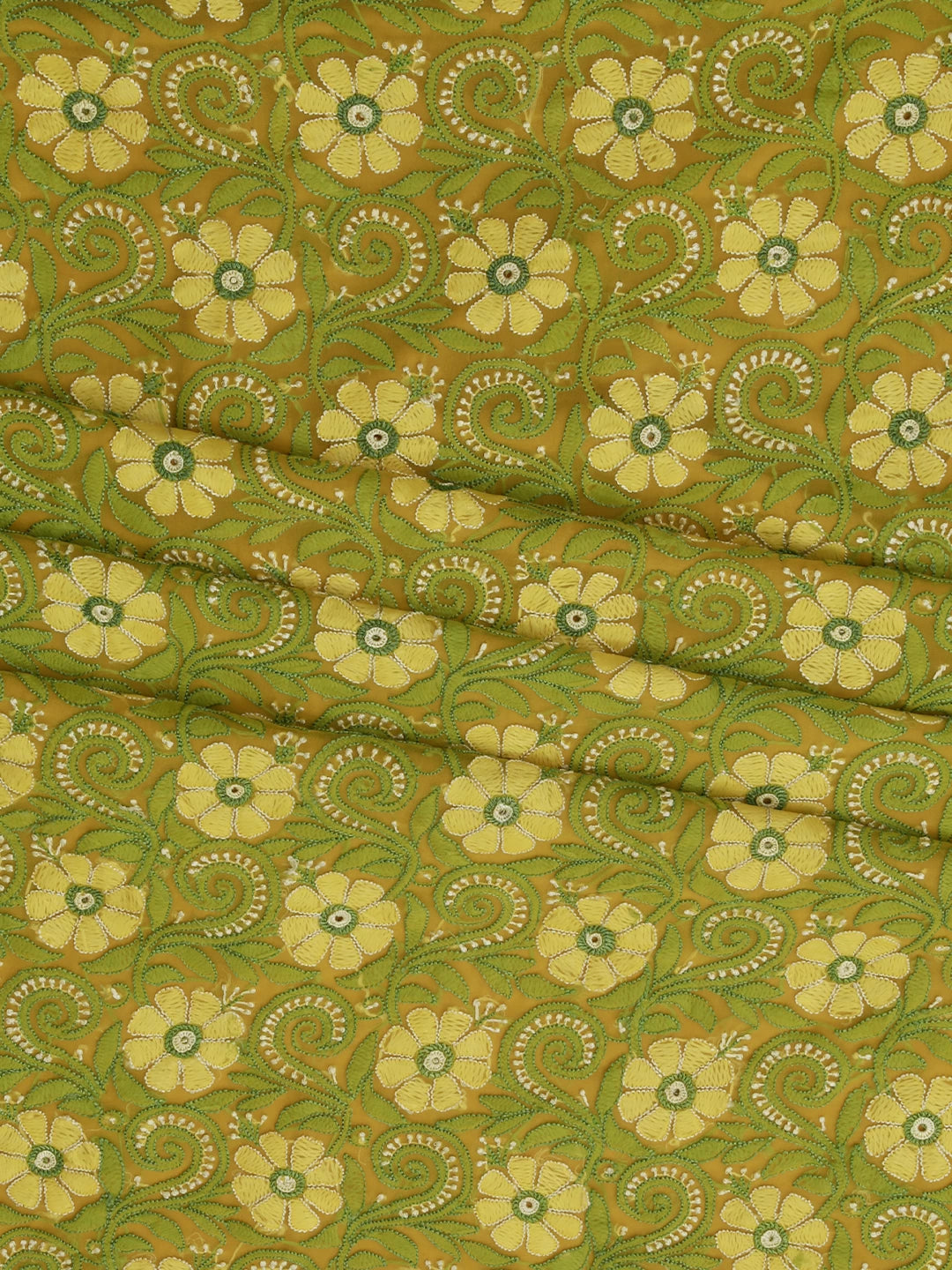 Ada Hand Embroidered Yellow Georgette Lucknowi Chikankari Unstitched Kurta Piece 01A109633