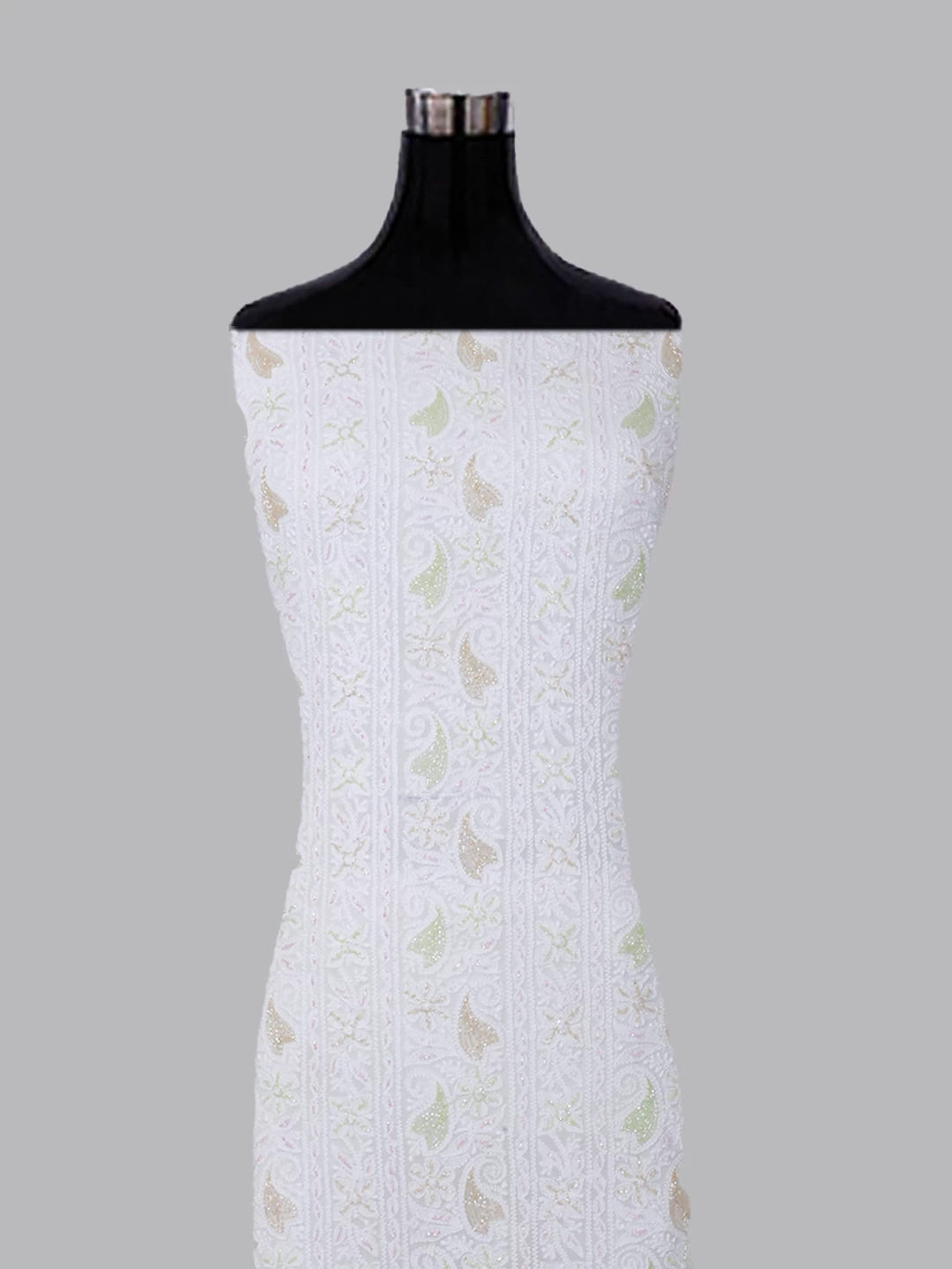 Ada Hand Embroidered White Viscose Georgette Lucknowi Chikankari Unstitched Kurta Dupatta Set With Cutdana Work 01A397266