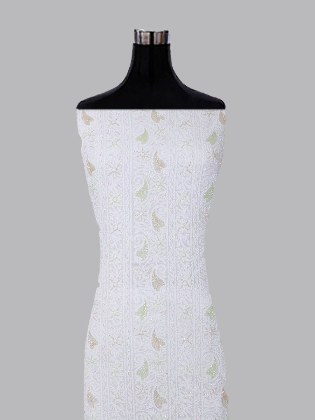 Ada Hand Embroidered White Viscose Georgette Lucknowi Chikankari Unstitched Kurta Dupatta Set With Cutdana Work 01A397266