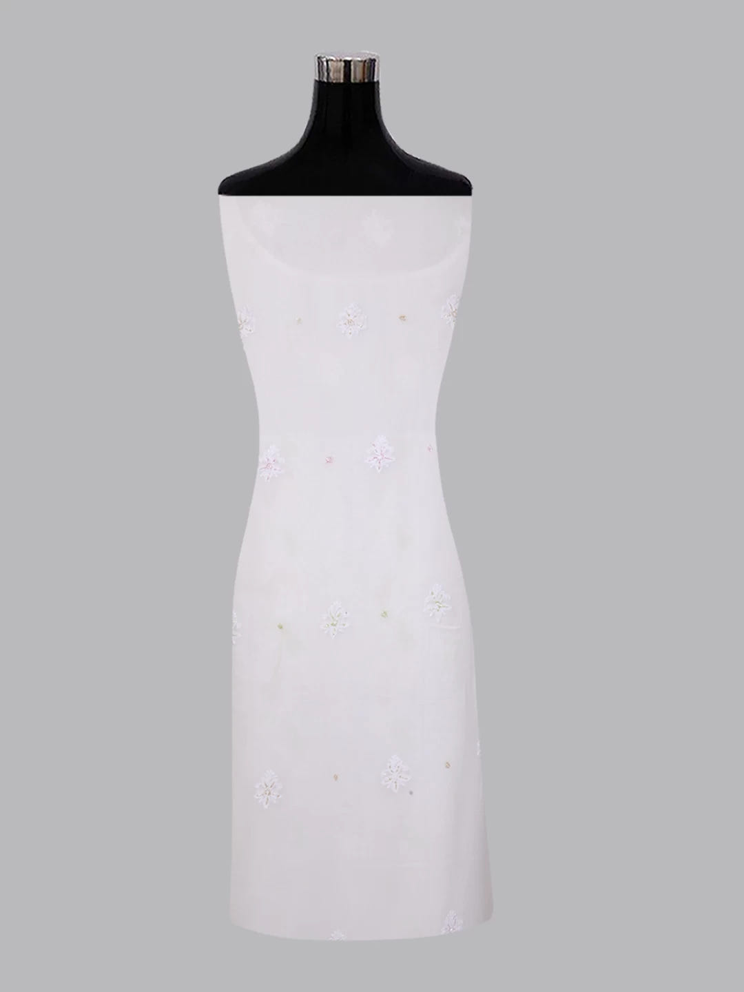 Ada Hand Embroidered White Viscose Georgette Lucknowi Chikankari Unstitched Kurta Dupatta Set With Cutdana Work 01A397266