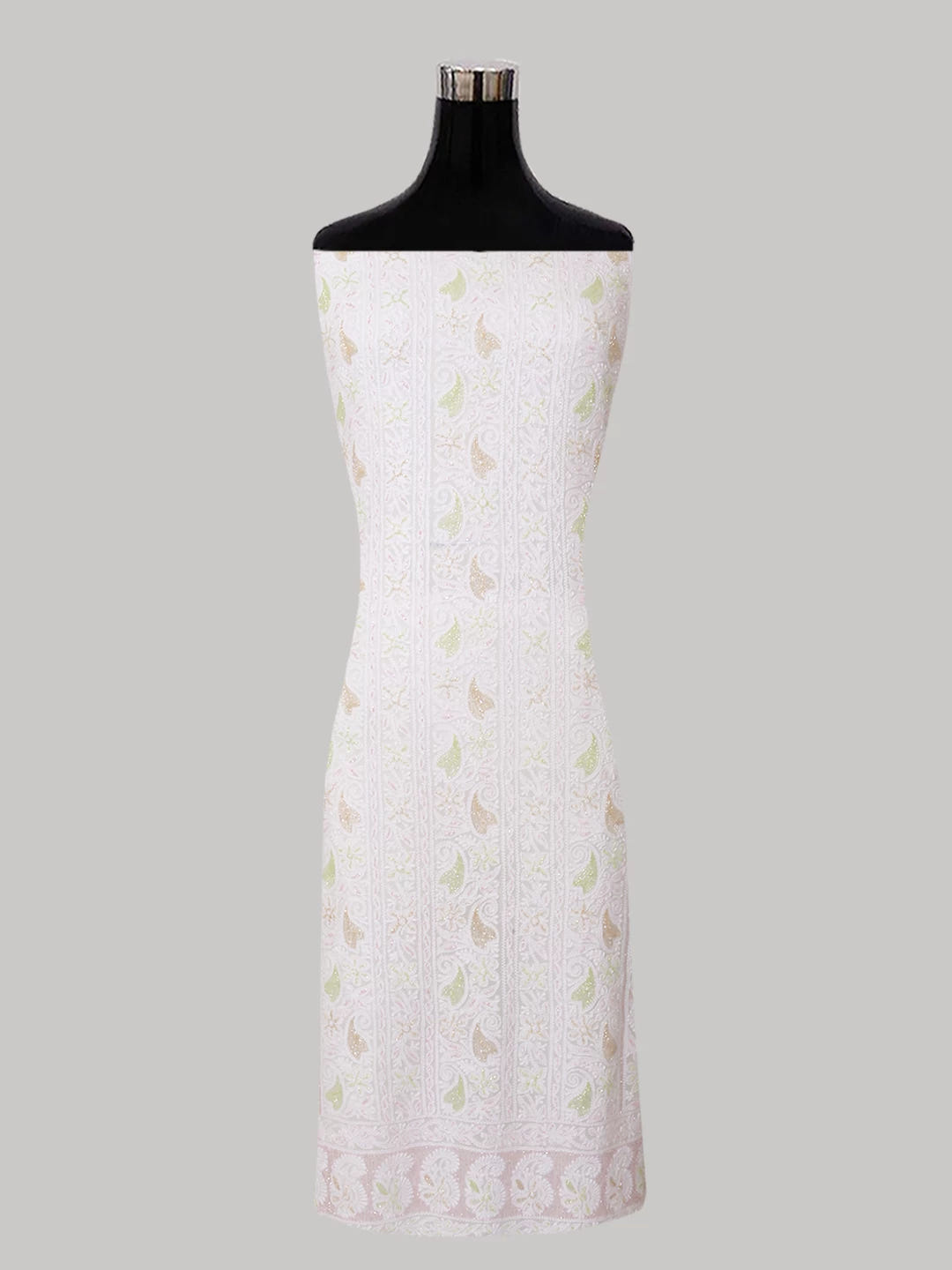 Ada Hand Embroidered White Viscose Georgette Lucknowi Chikankari Unstitched Kurta Dupatta Set With Cutdana Work 01A397266